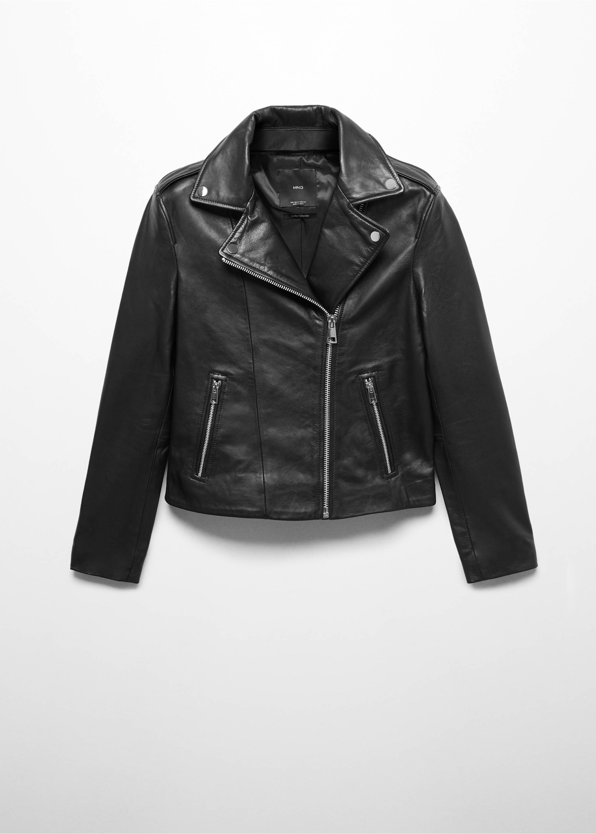 Leather biker jacket - Article without model, Black. Ref: 77045659-00.