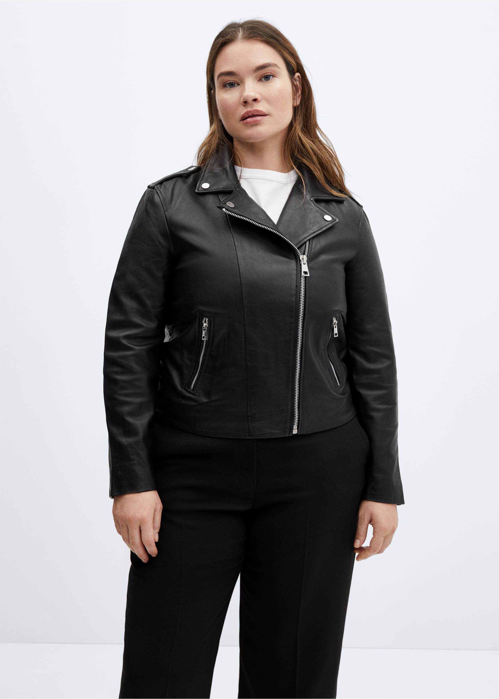 Leather biker jacket - Details of the article 5, Black. Ref: 77045659-00.