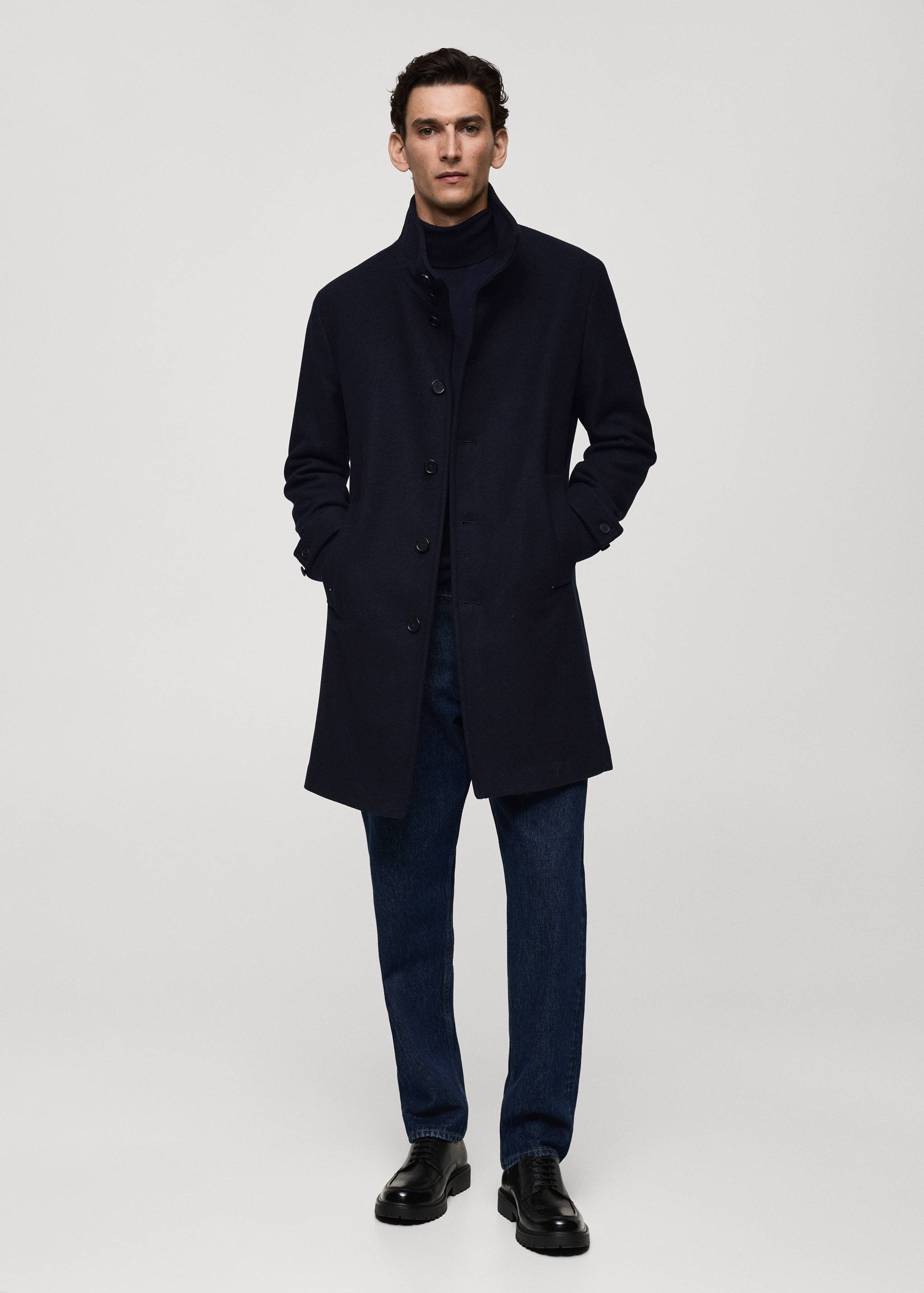 Wool funnel neck coat - General plane