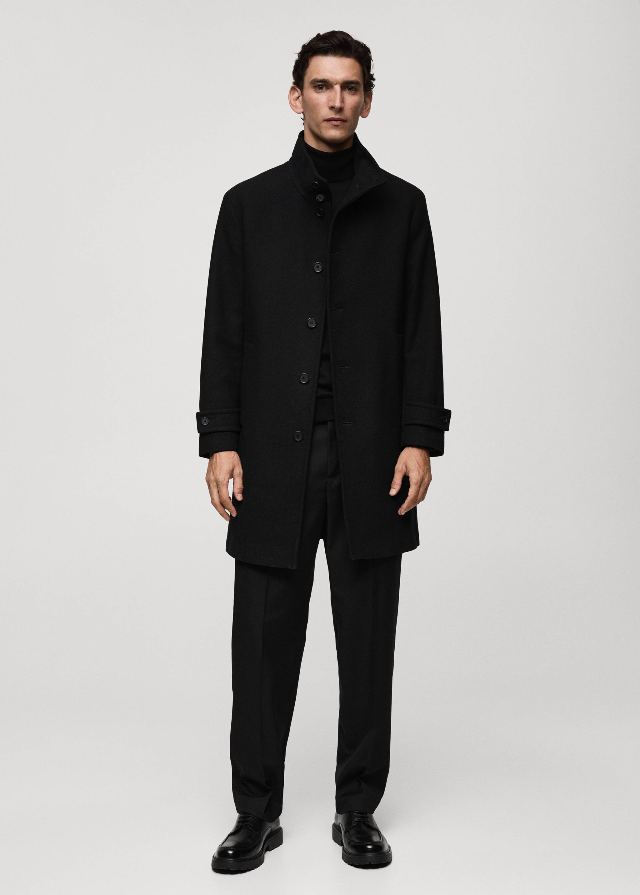 Wool funnel neck coat - General plane