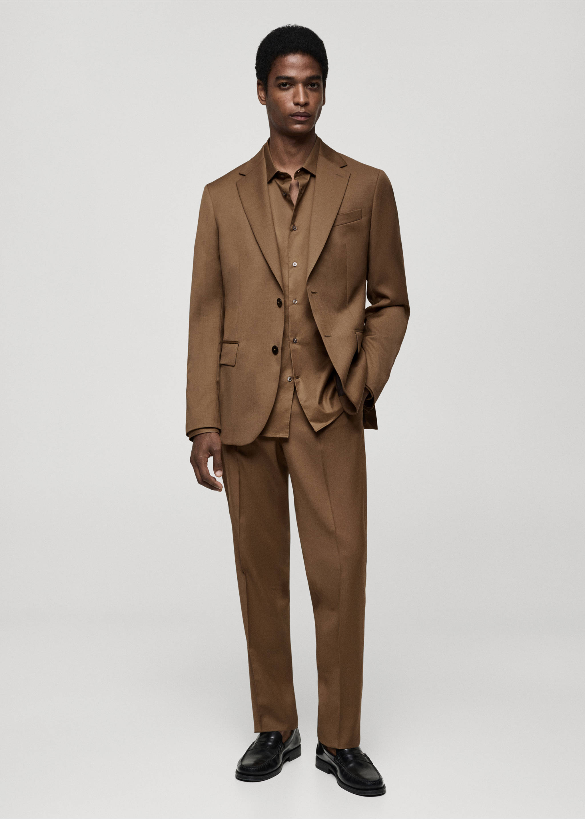 100% virgin wool slim-fit suit trousers - General plane, Brown. Ref: 77045970-00.