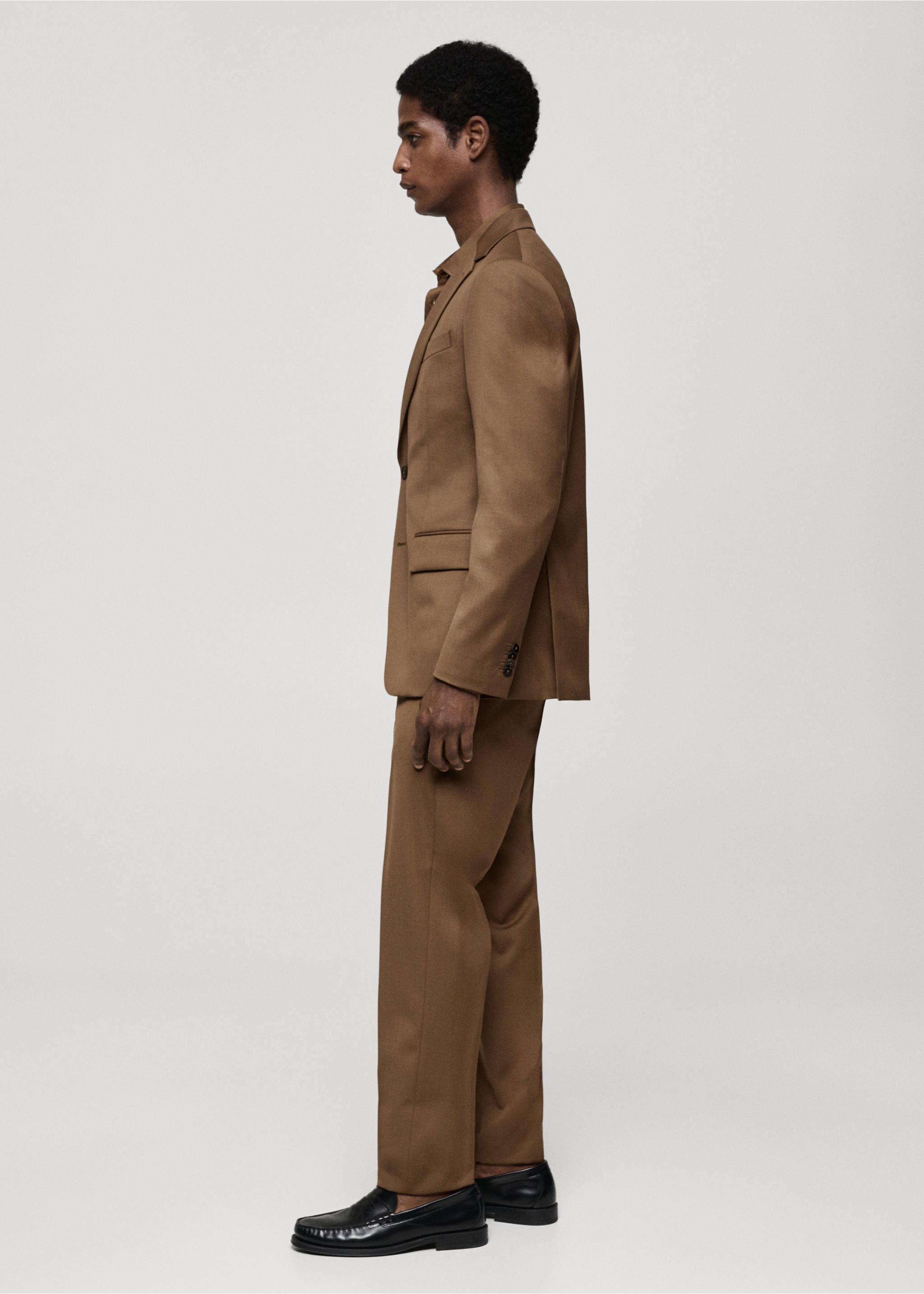 100% virgin wool slim-fit suit trousers - Details of the article 2, Brown. Ref: 77045970-00.