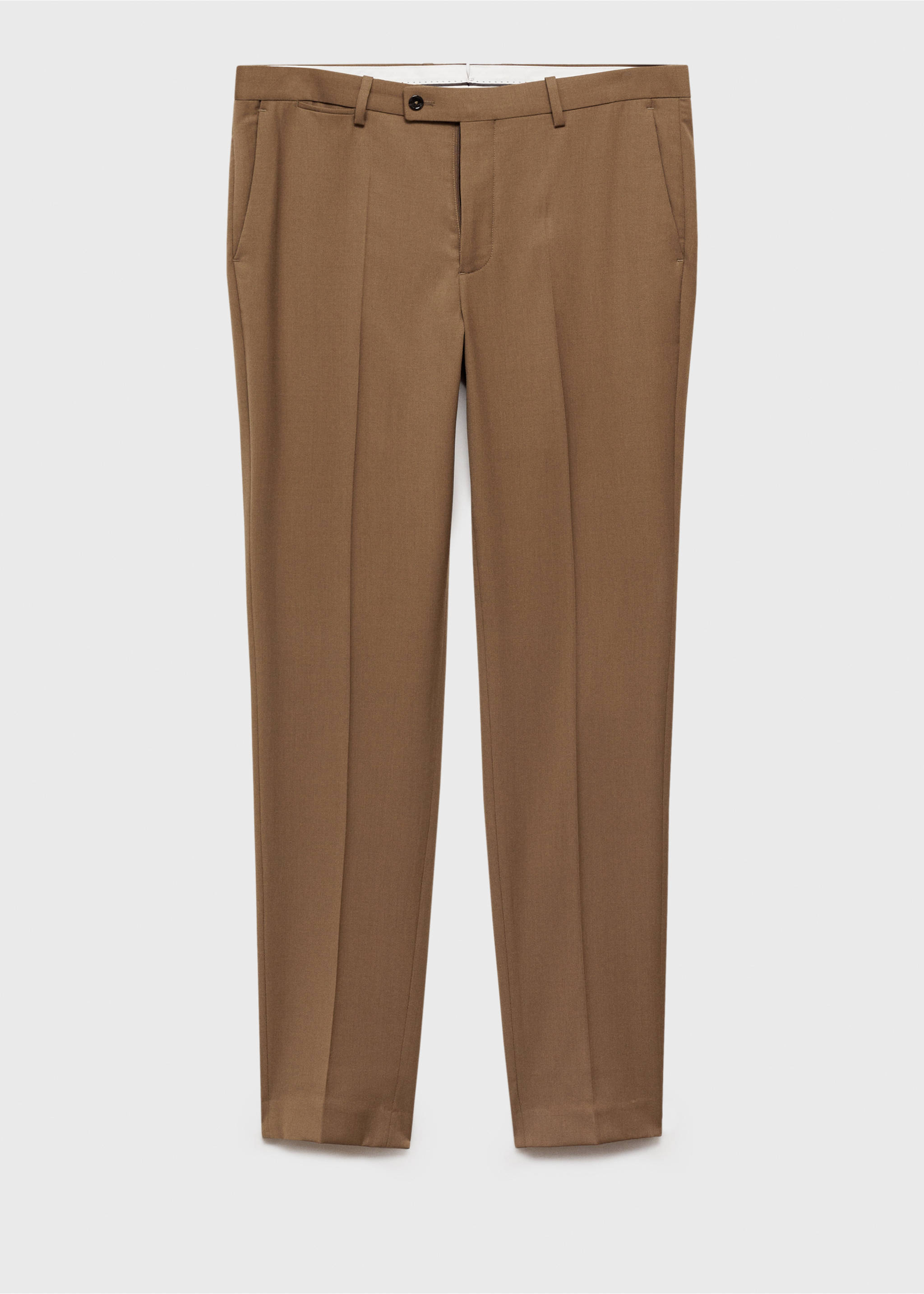 100% virgin wool slim-fit suit trousers - Article without model, Brown. Ref: 77045970-00.