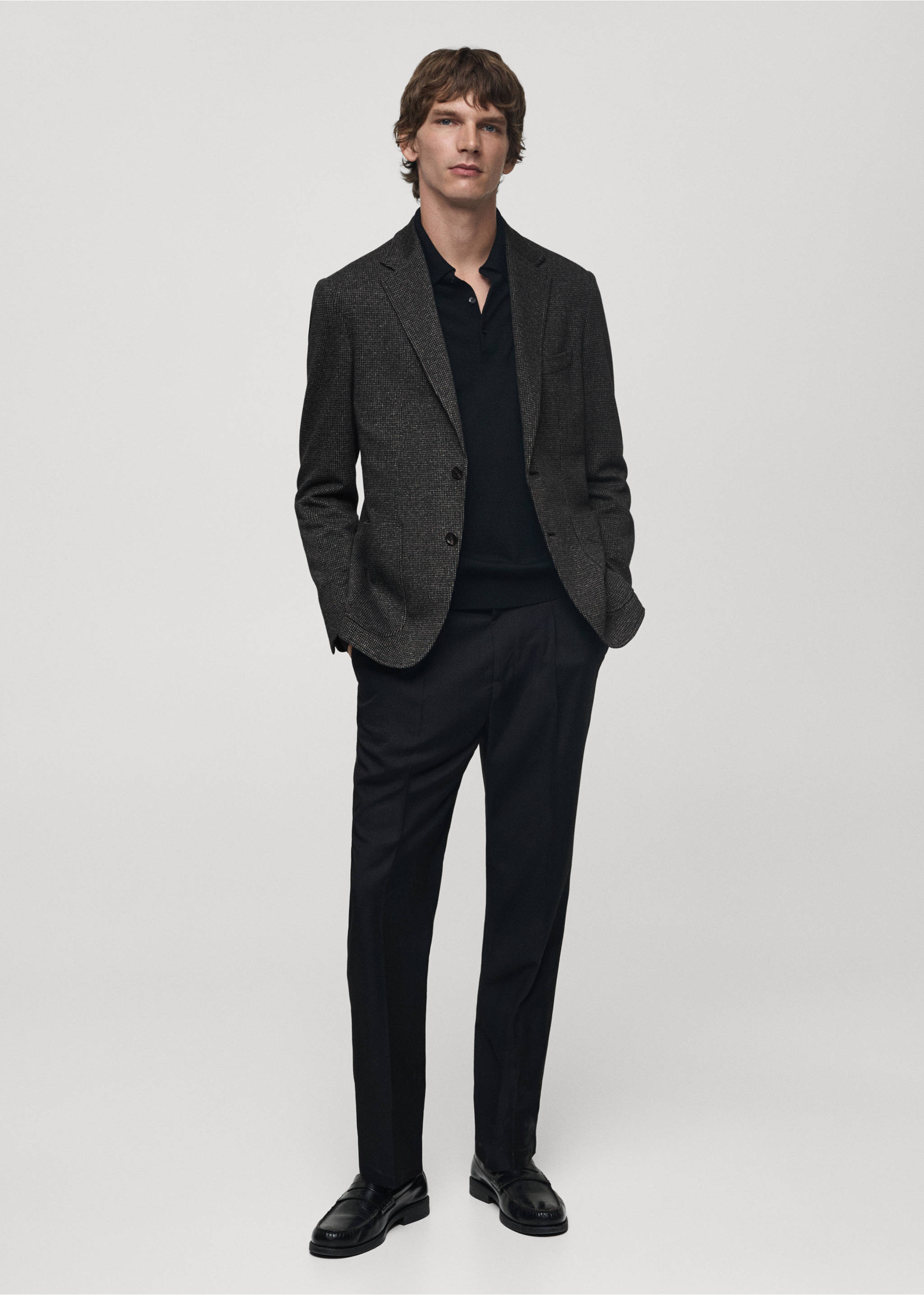Slim-fit micro-houndstooth jacket - General plane, Dark Heather Grey. Ref: 77045972-00.