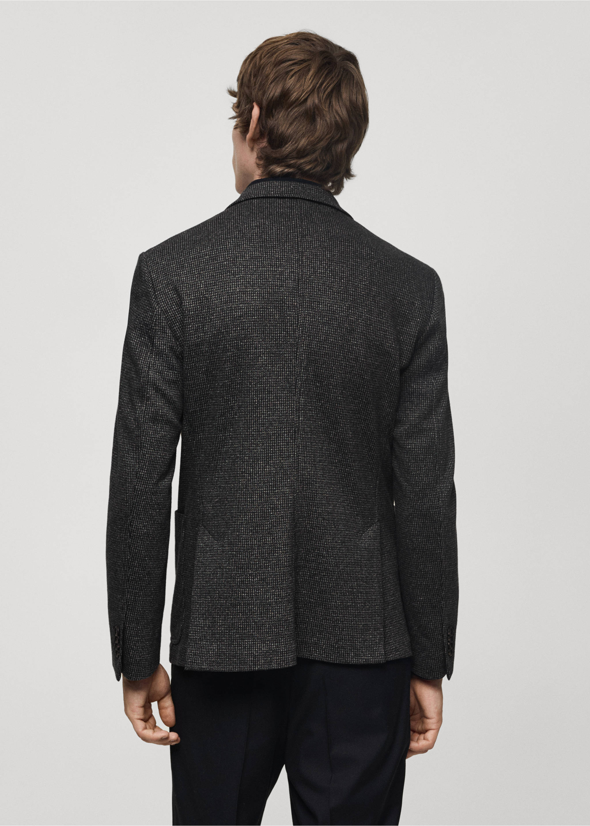Slim-fit micro-houndstooth jacket - Reverse of the article, Dark Heather Grey. Ref: 77045972-00.