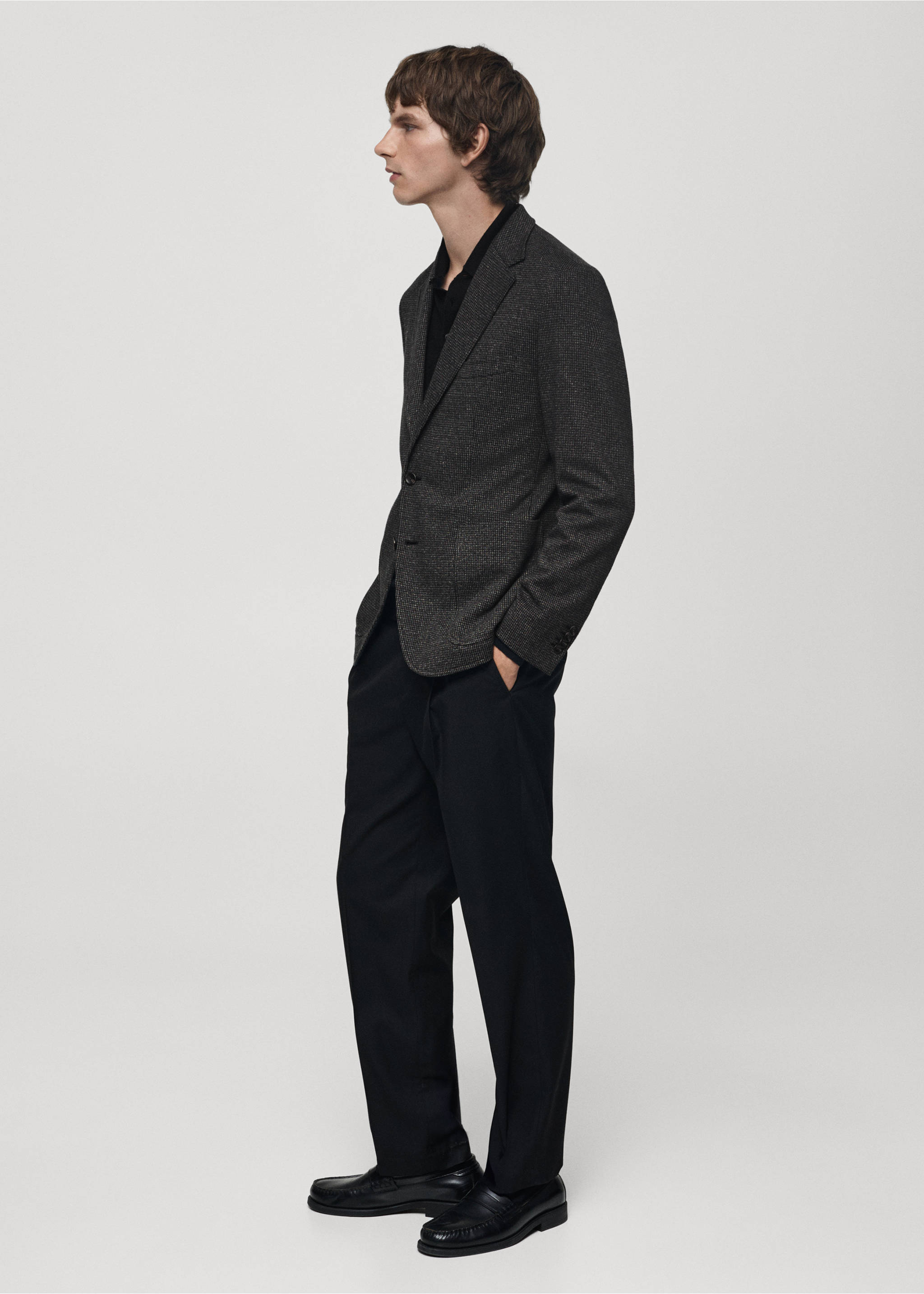 Slim-fit micro-houndstooth jacket - Details of the article 1, Dark Heather Grey. Ref: 77045972-00.