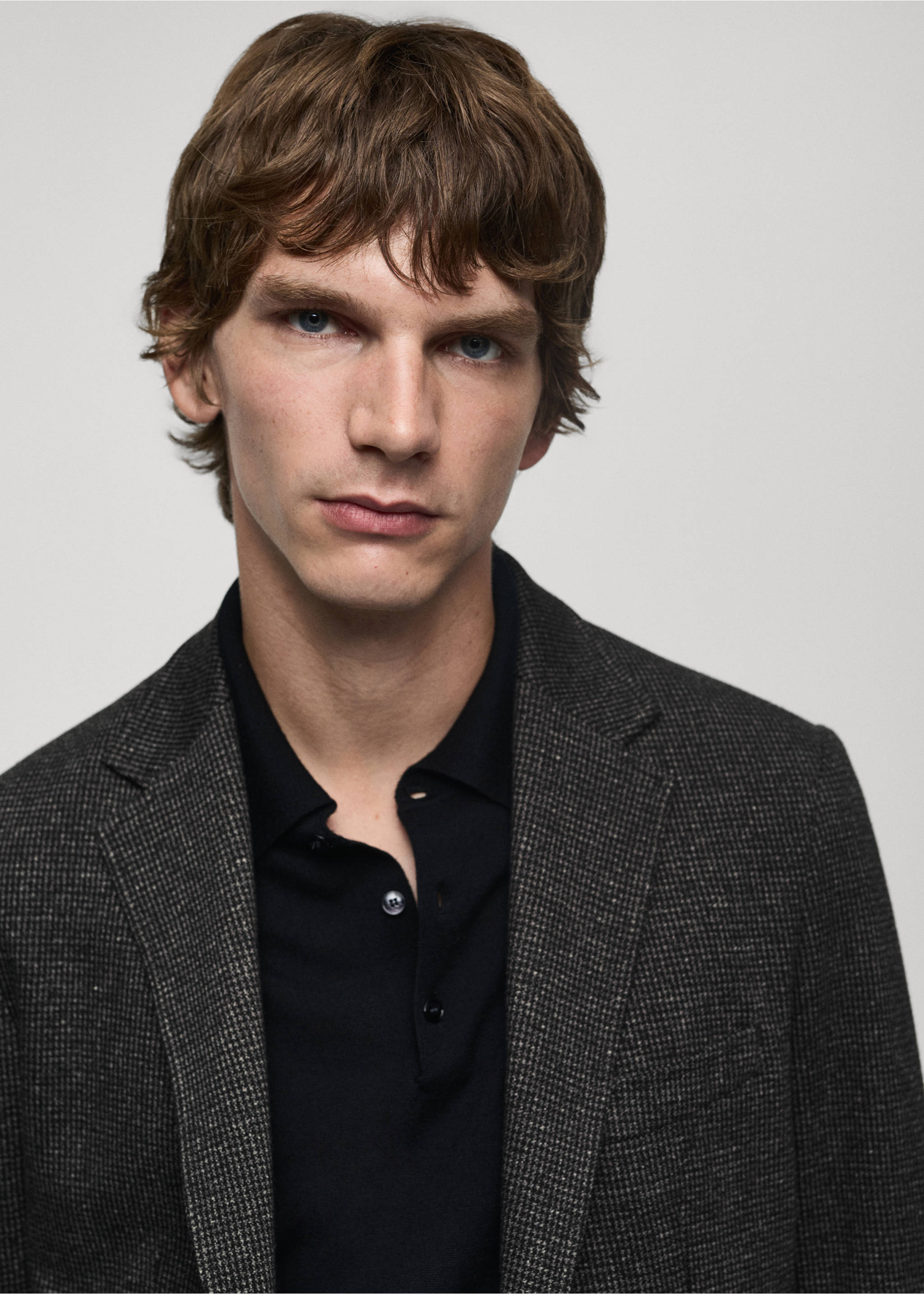 Slim-fit micro-houndstooth jacket - Details of the article 2, Dark Heather Grey. Ref: 77045972-00.