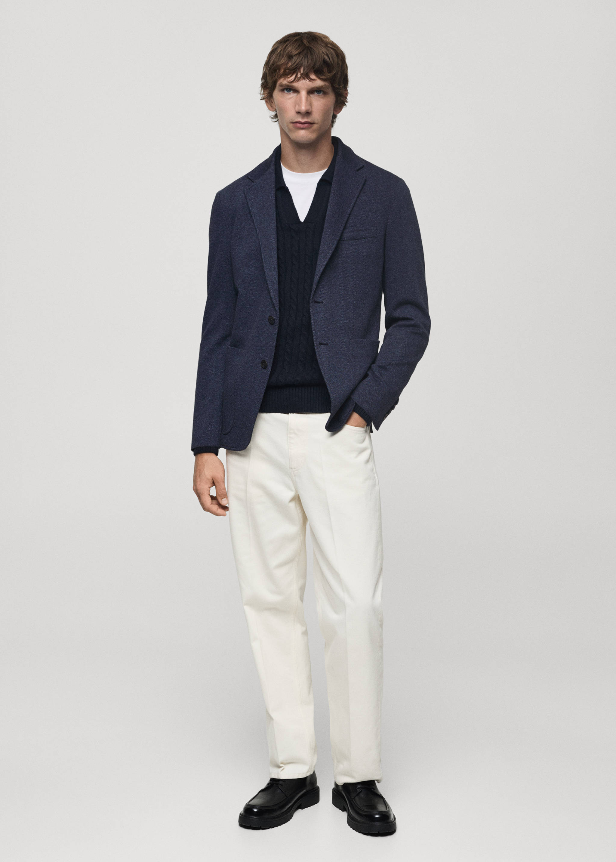 Slim-fit herringbone tailored jacket - General plane