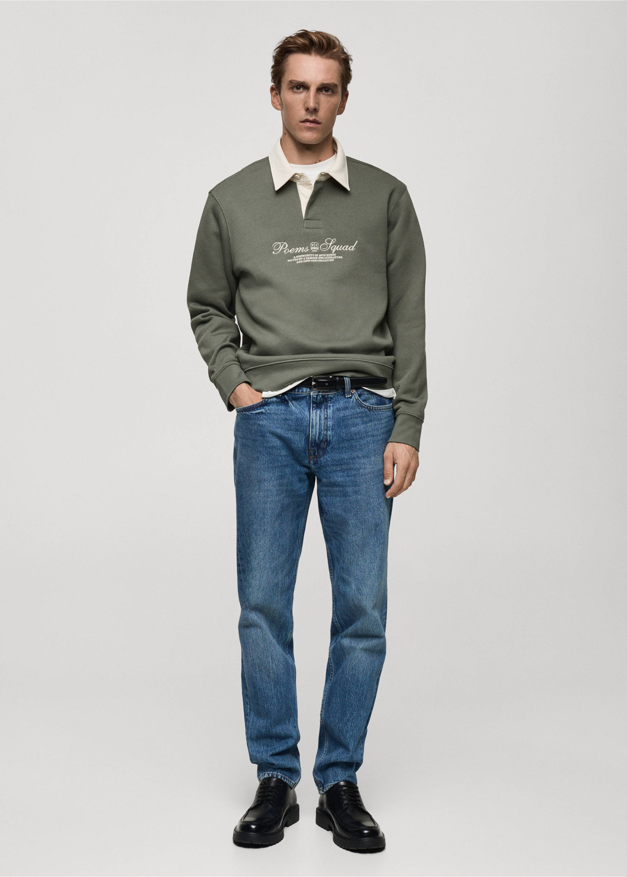 Polo-Sweatshirt mit Schriftzug vorne - Allgemeine Ansicht, Grün. Ref: 77045975-00.