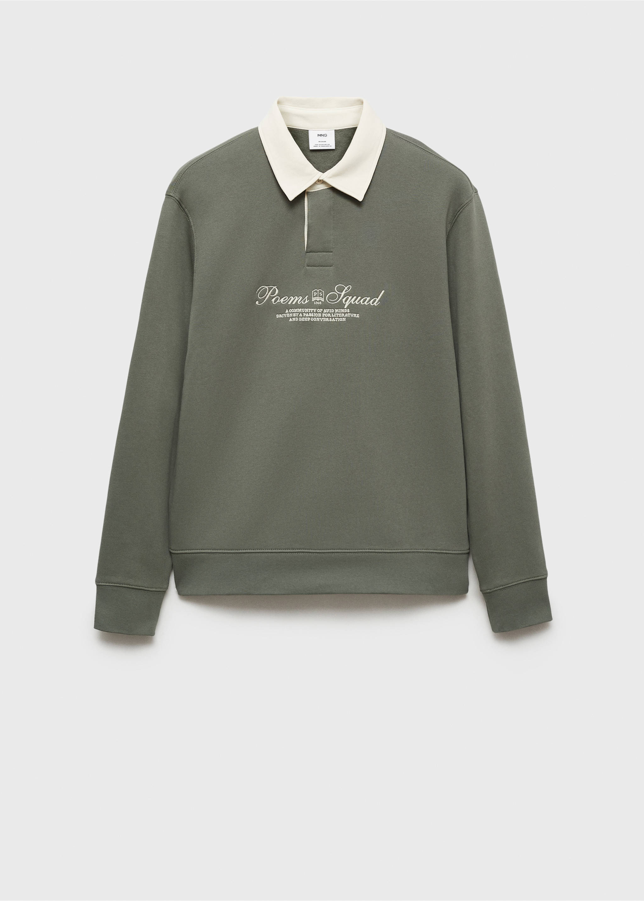 Polo sweatshirt with front text - Article without model, Green. Ref: 77045975-00.