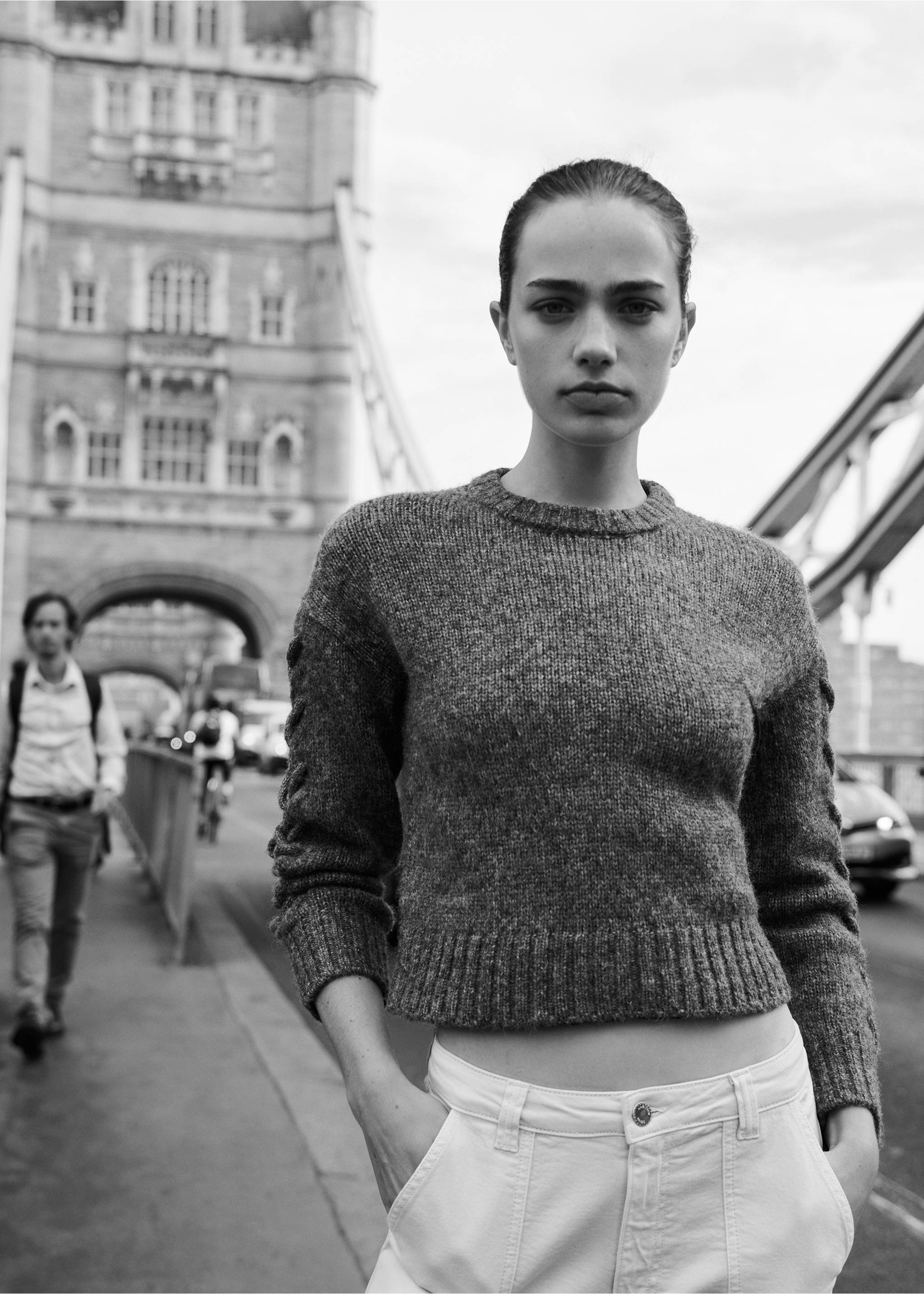 Braided sleeve sweater - Details of the article 5, Grey. Ref: 77045984-00.