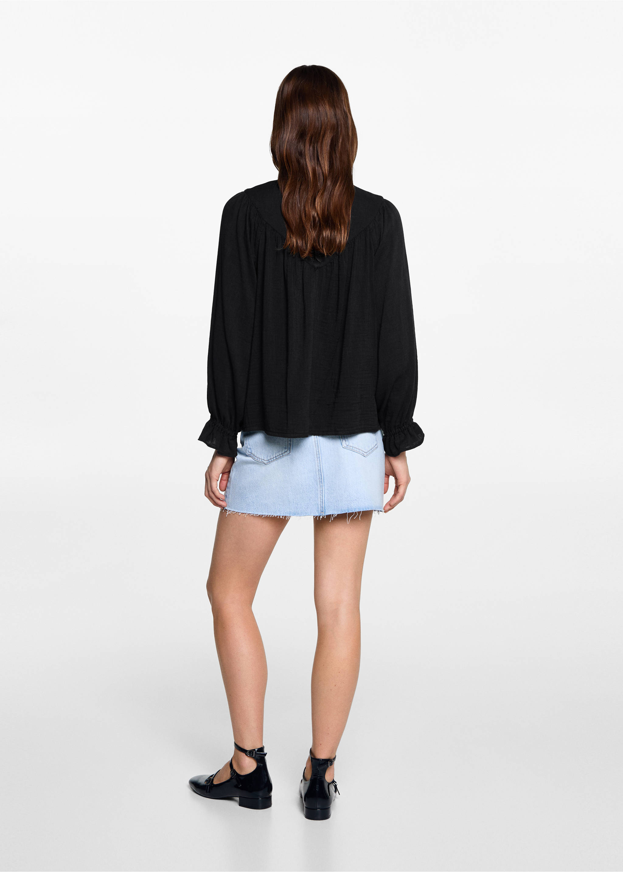 Gathered details blouse - Reverse of the article, Black. Ref: 77045987-00.