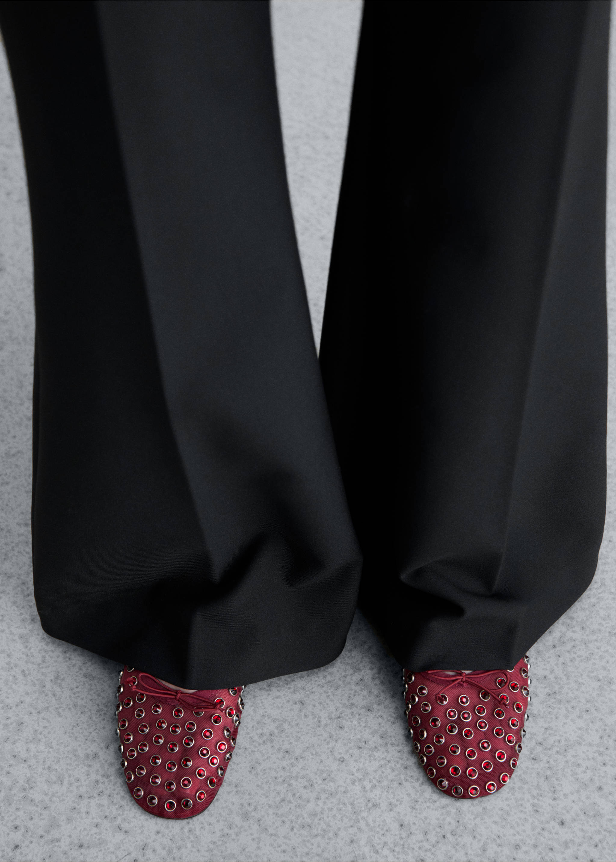 Studded mesh ballerina shoes - Details of the article 9, Burgundy. Ref: 77045998-00.