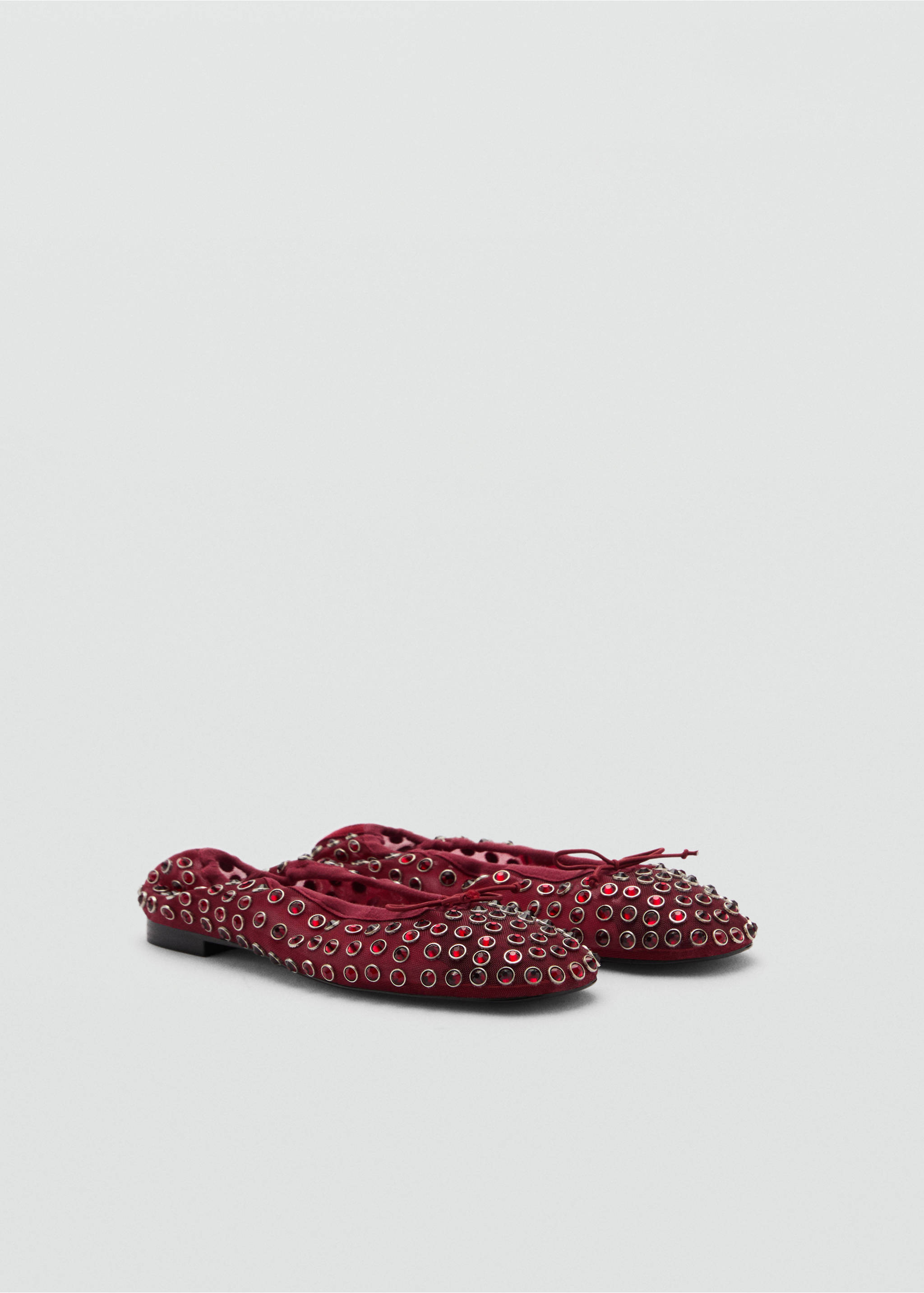 Studded mesh ballerina shoes - Medium plane, Burgundy. Ref: 77045998-00.