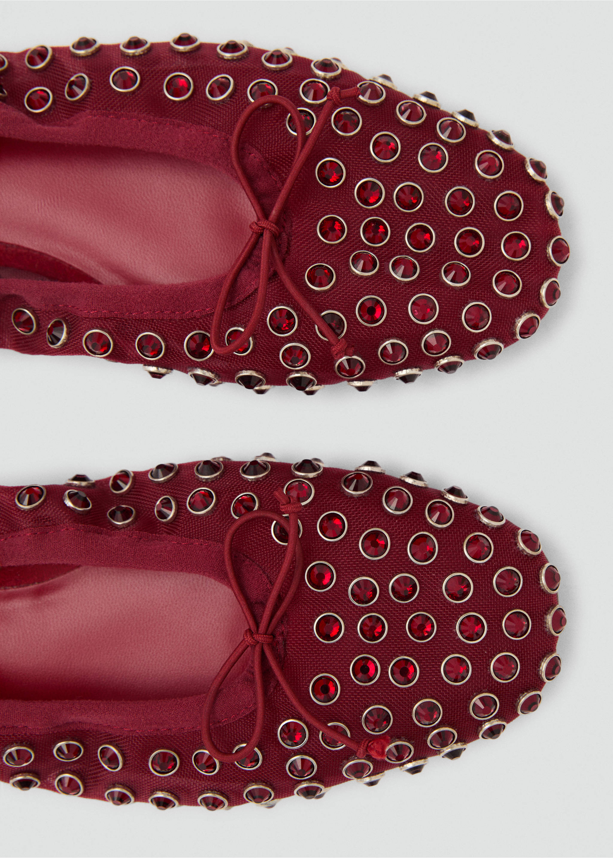 Studded mesh ballerina shoes - Details of the article 2, Burgundy. Ref: 77045998-00.