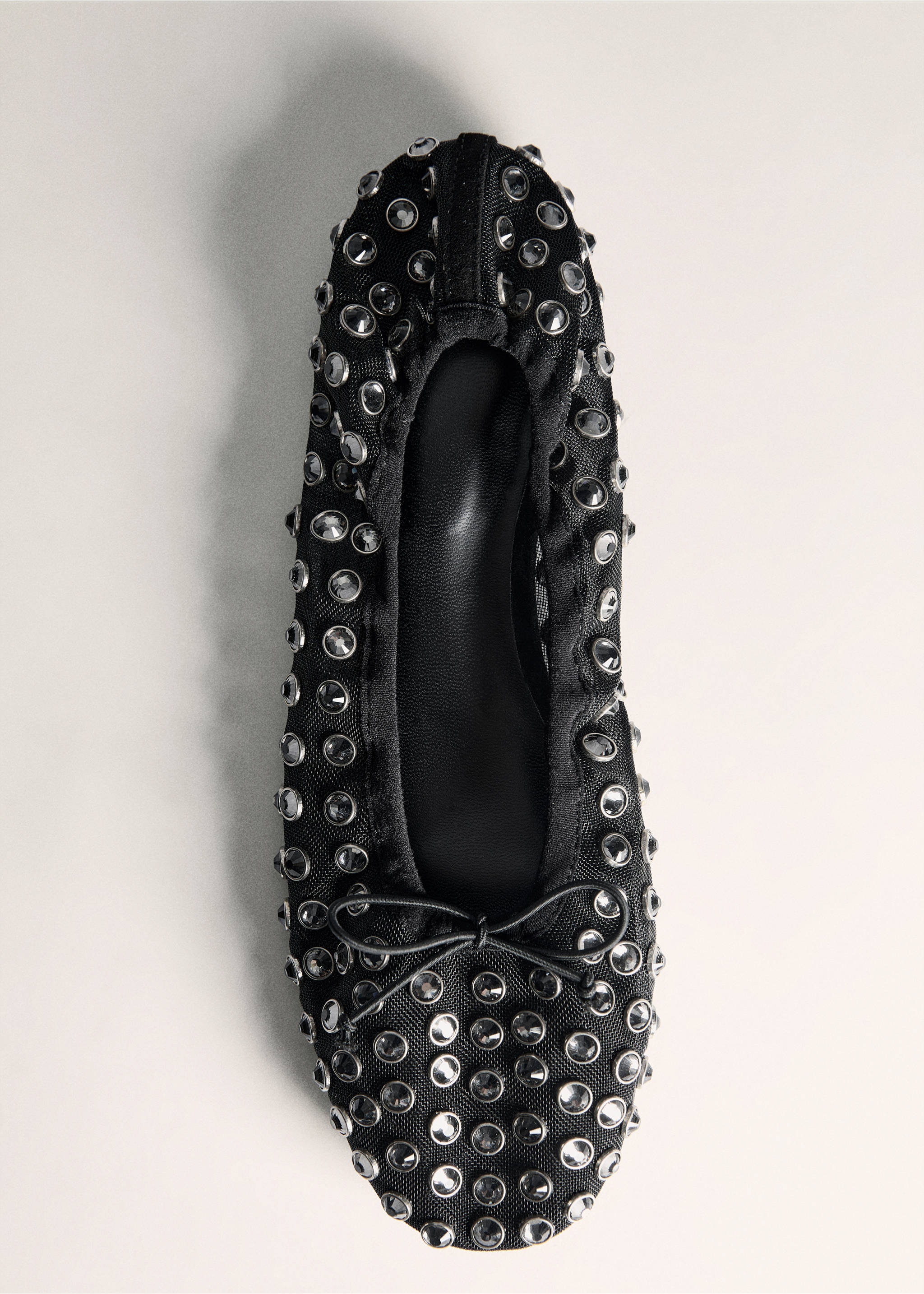 Studded mesh ballerina shoes - Details of the article 5, Black. Ref: 77045998-00.