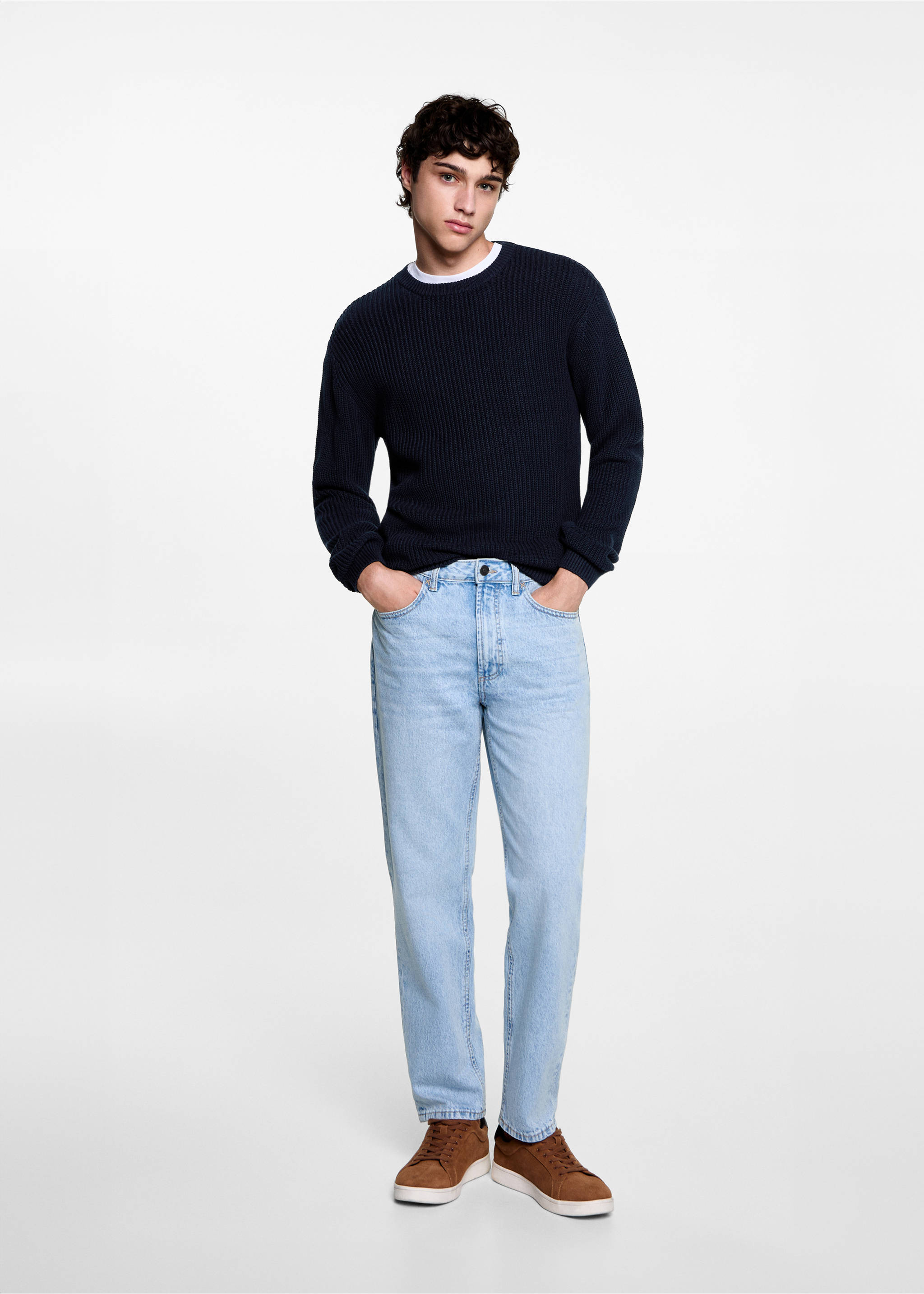 Ribbed cotton knitted sweater - General plane, Dark Navy. Ref: 77046337-00.