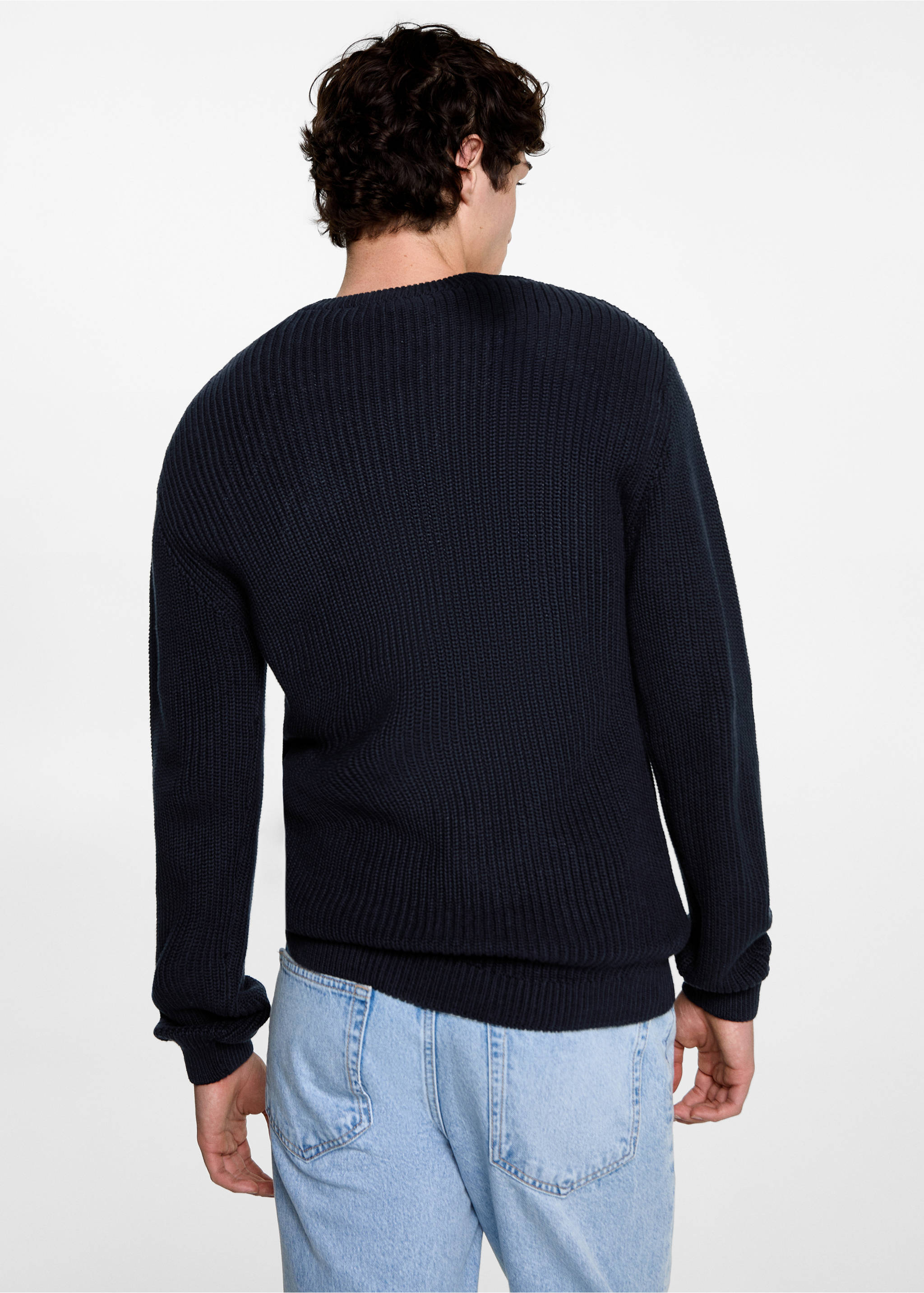 Ribbed cotton knitted sweater - Reverse of the article, Dark Navy. Ref: 77046337-00.