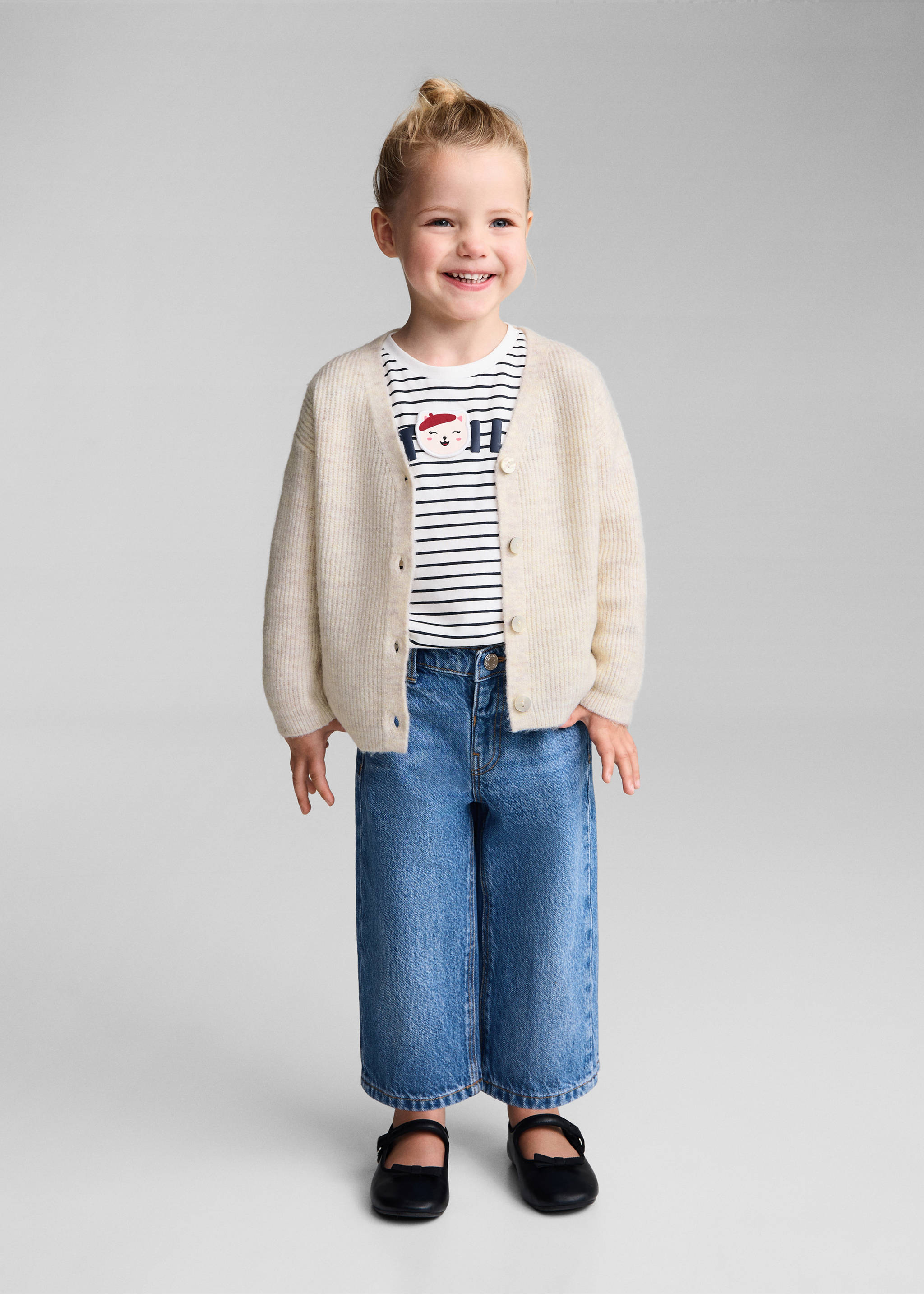 Buttoned ribbed cardigan - General plane, Beige. Ref: 77046338-00.