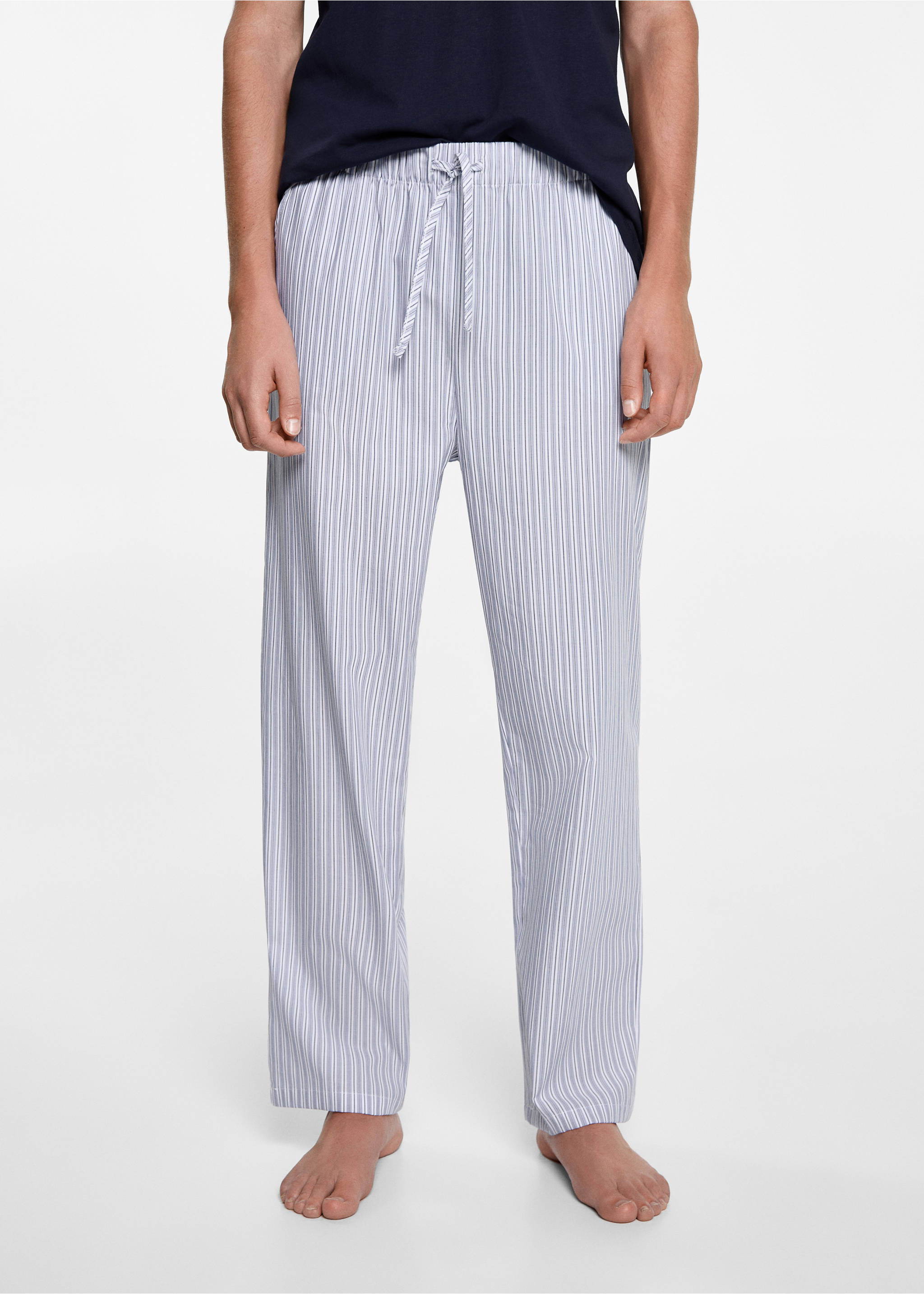 Langer Pyjama mit Streifen - Detail des Artikels 6, Dunkles Marineblau. Ref: 77046344-00.