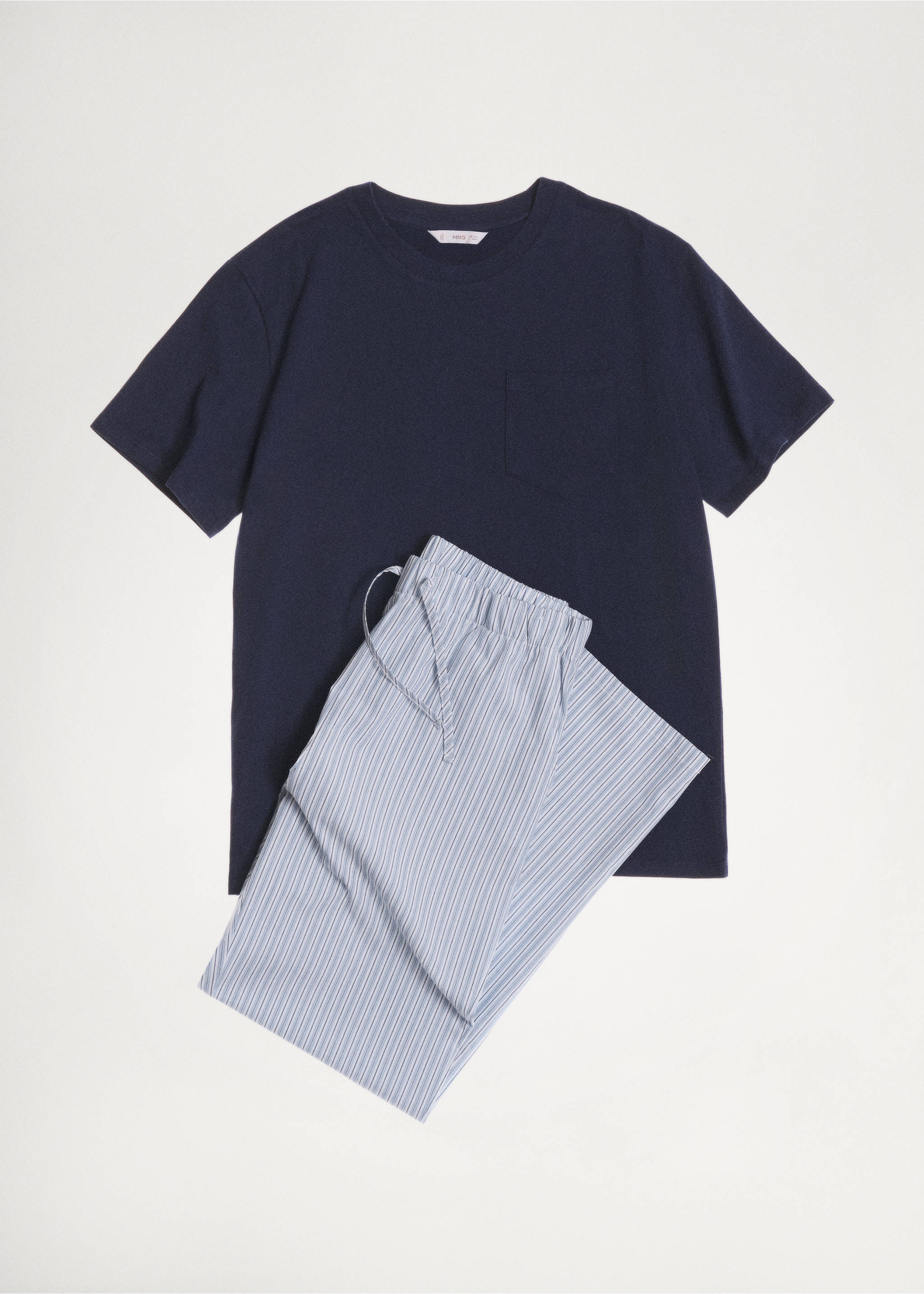 Langer Pyjama mit Streifen - Detail des Artikels 9, Dunkles Marineblau. Ref: 77046344-00.