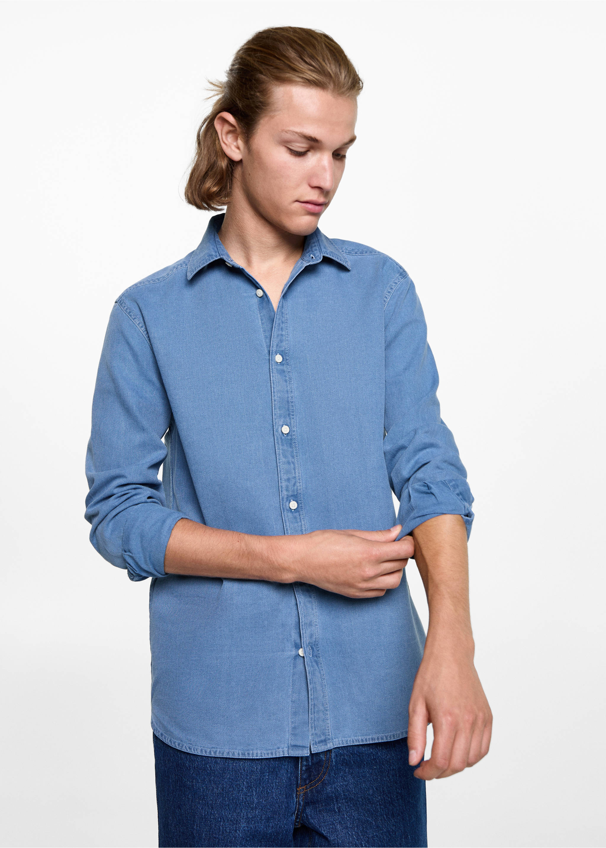 Cotton slim-fit t-shirt - Medium plane, Blue. Ref: 77046352-00.