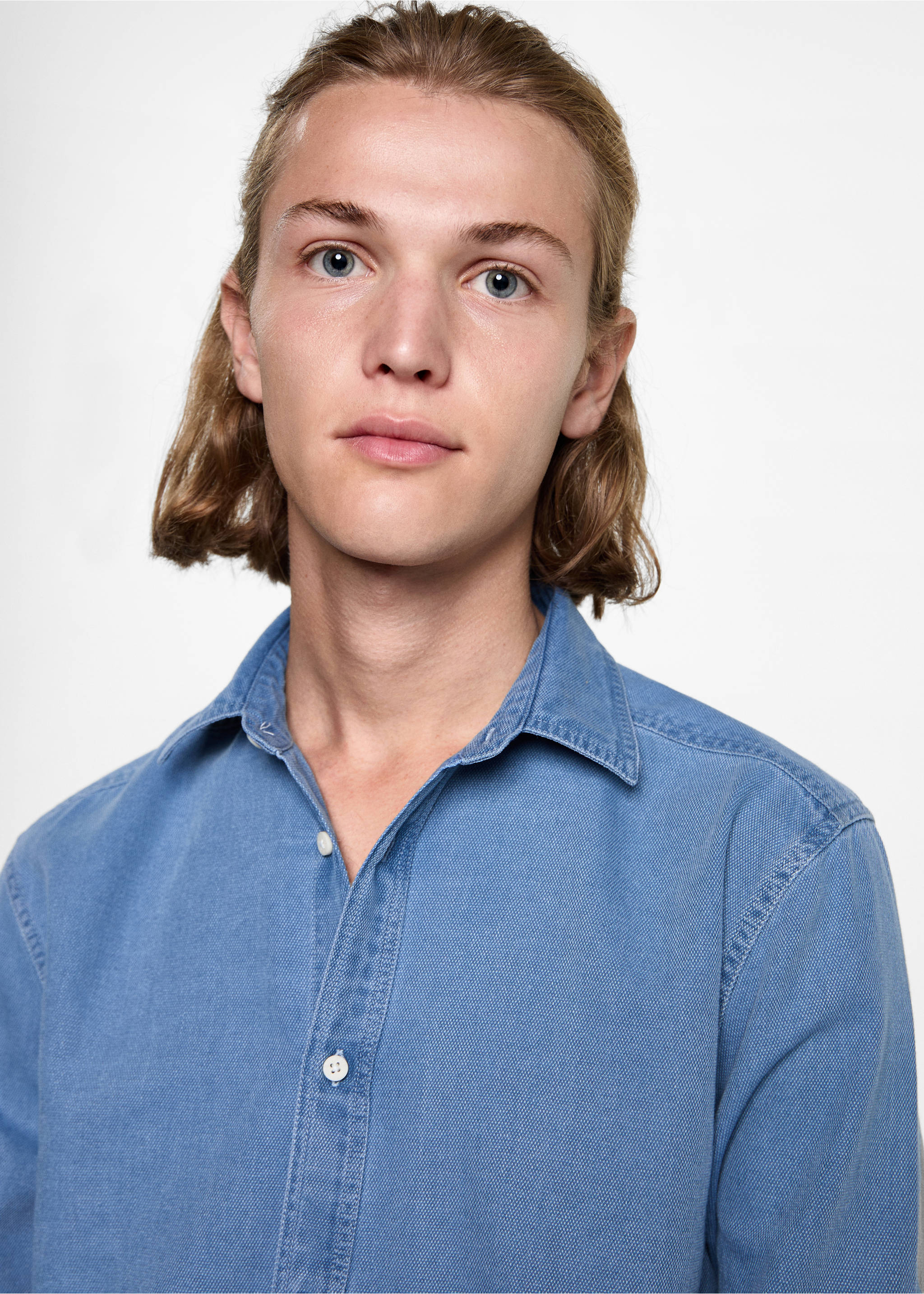 Cotton slim-fit t-shirt - Details of the article 1, Blue. Ref: 77046352-00.