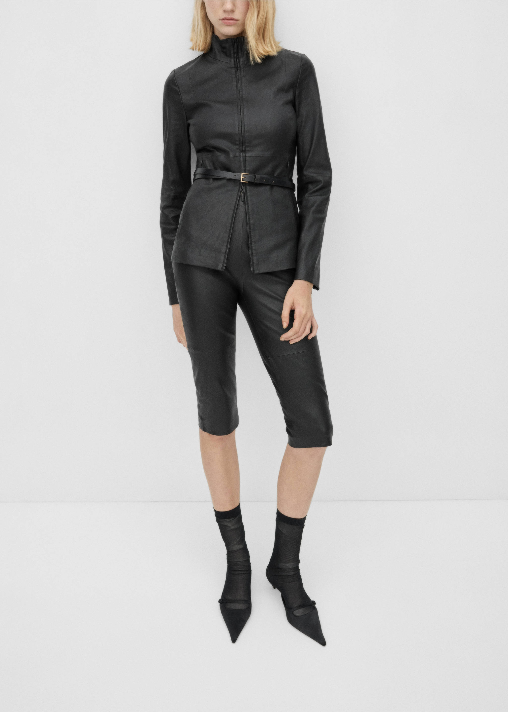 Capri leather leggings - Medium plane, Black. Ref: 77046356-00.