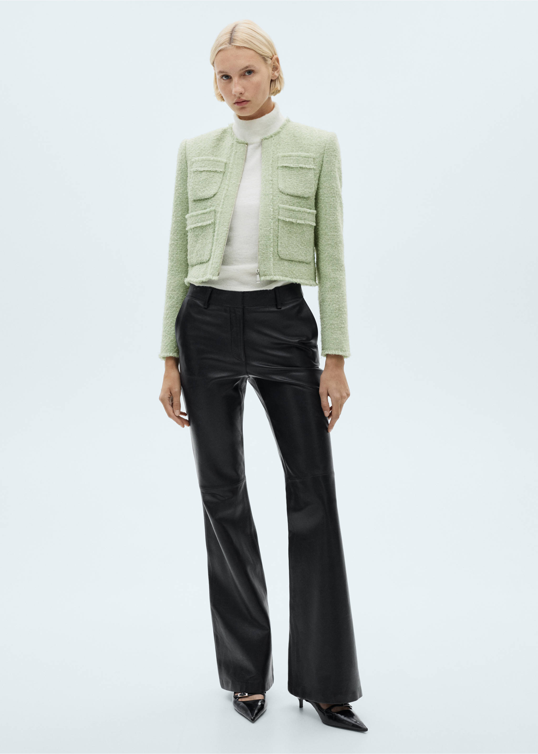 Tweed jacket with zip - General plane, Pastel Green. Ref: 77046358-00.