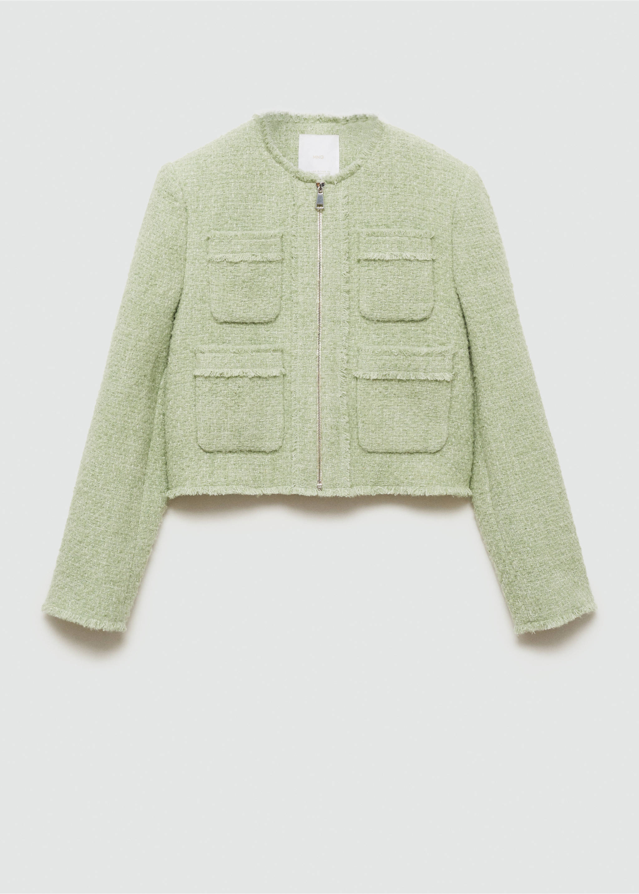 Tweed jacket with zip - Article without model, Pastel Green. Ref: 77046358-00.