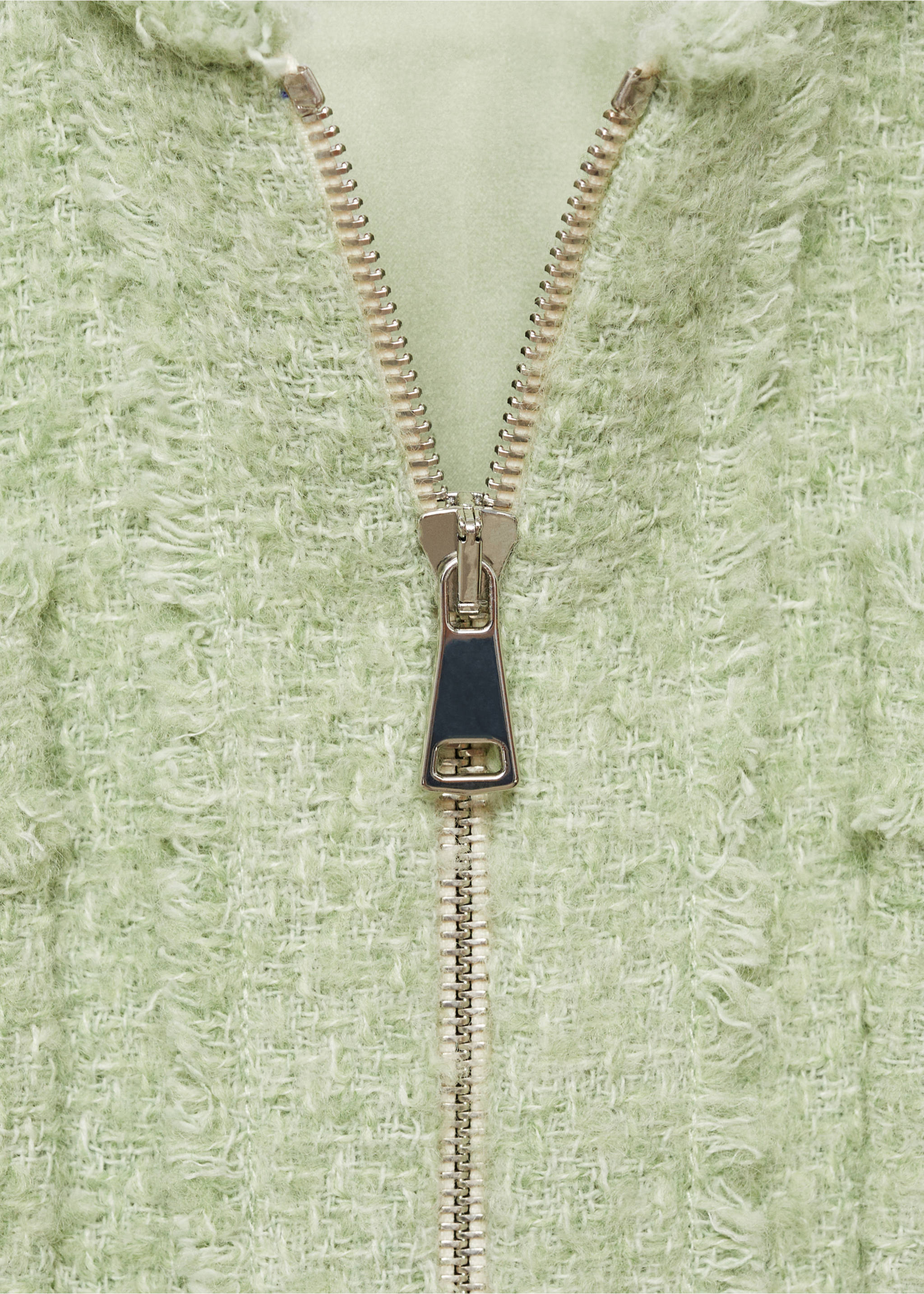 Tweed jacket with zip - Details of the article 8, Pastel Green. Ref: 77046358-00.