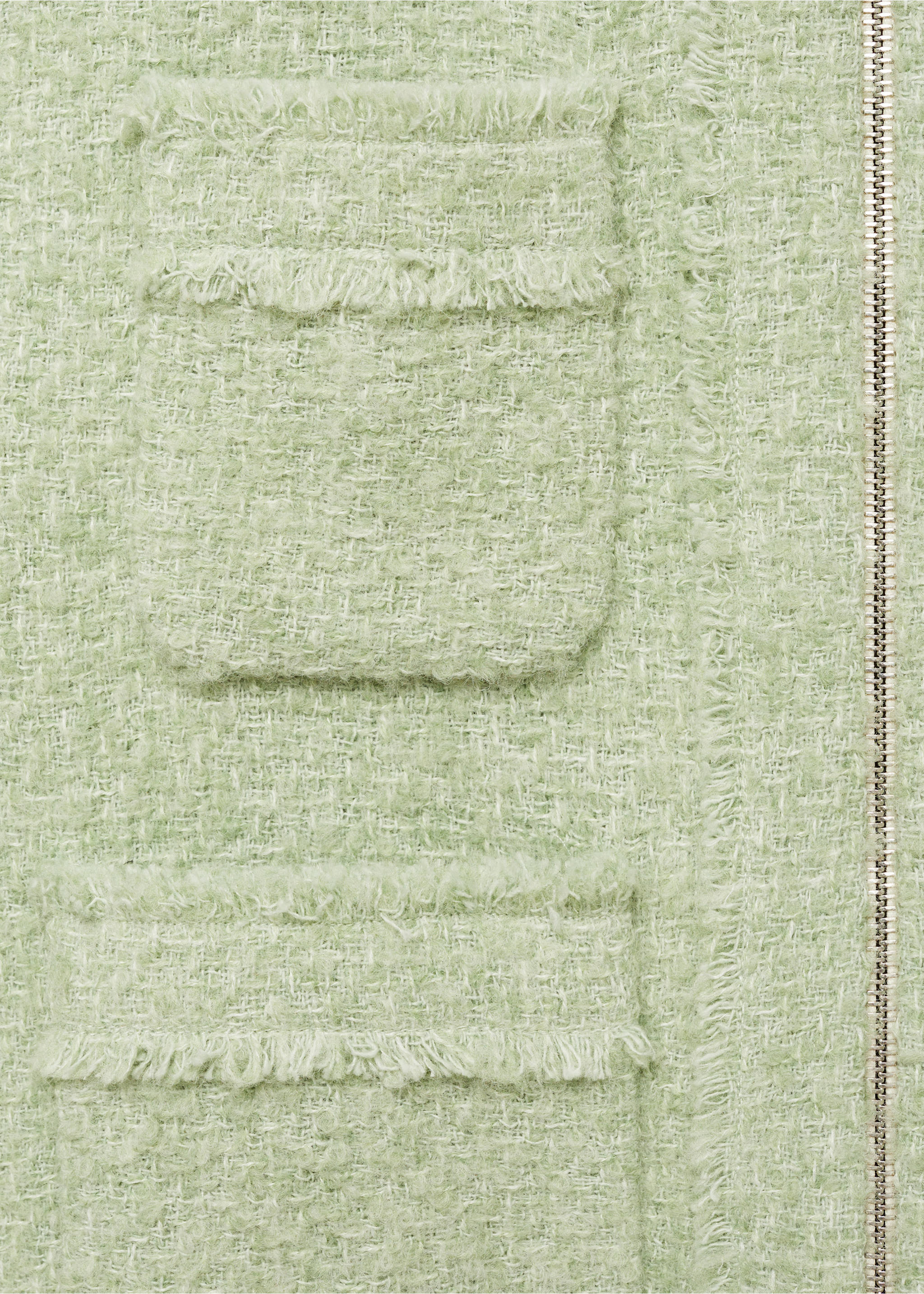 Tweed jacket with zip - Details of the article 0, Pastel Green. Ref: 77046358-00.