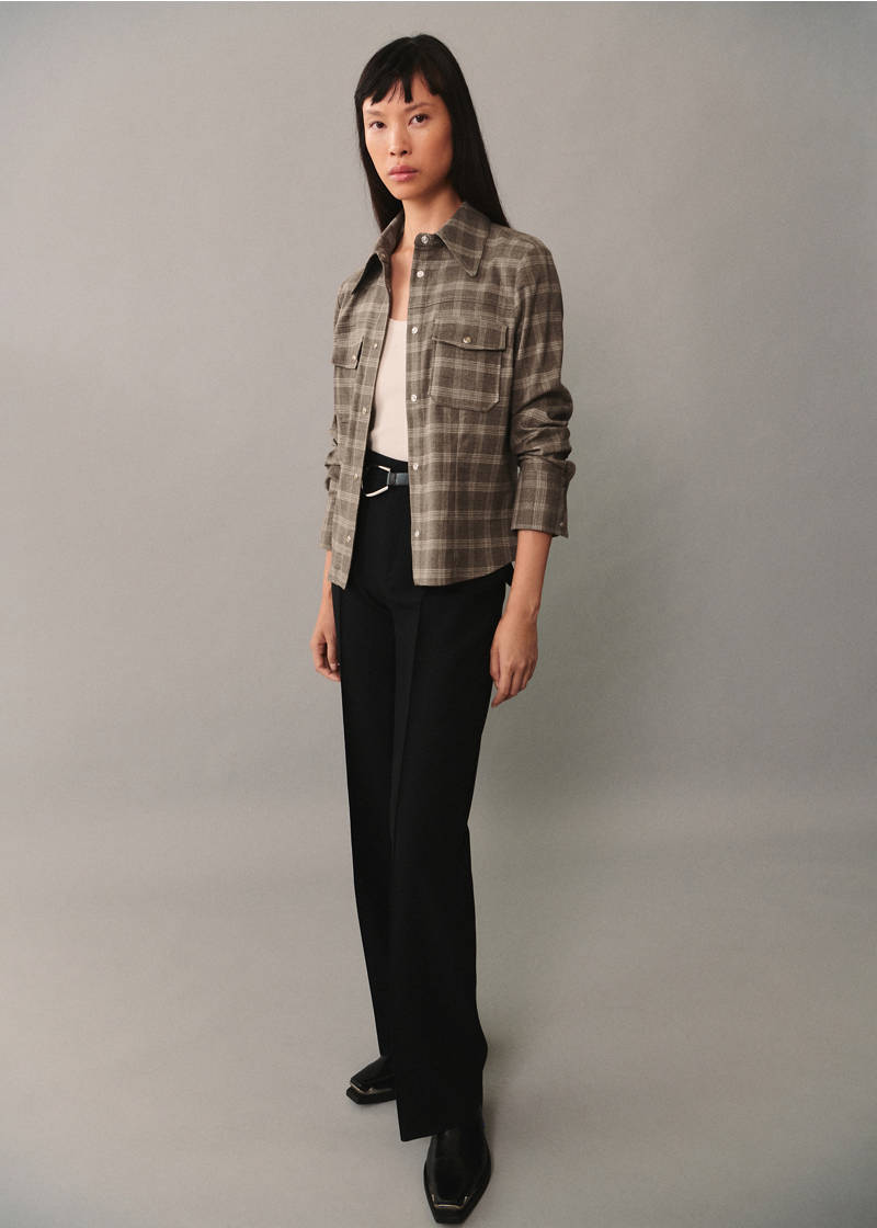 Check overshirt with pockets - Beige