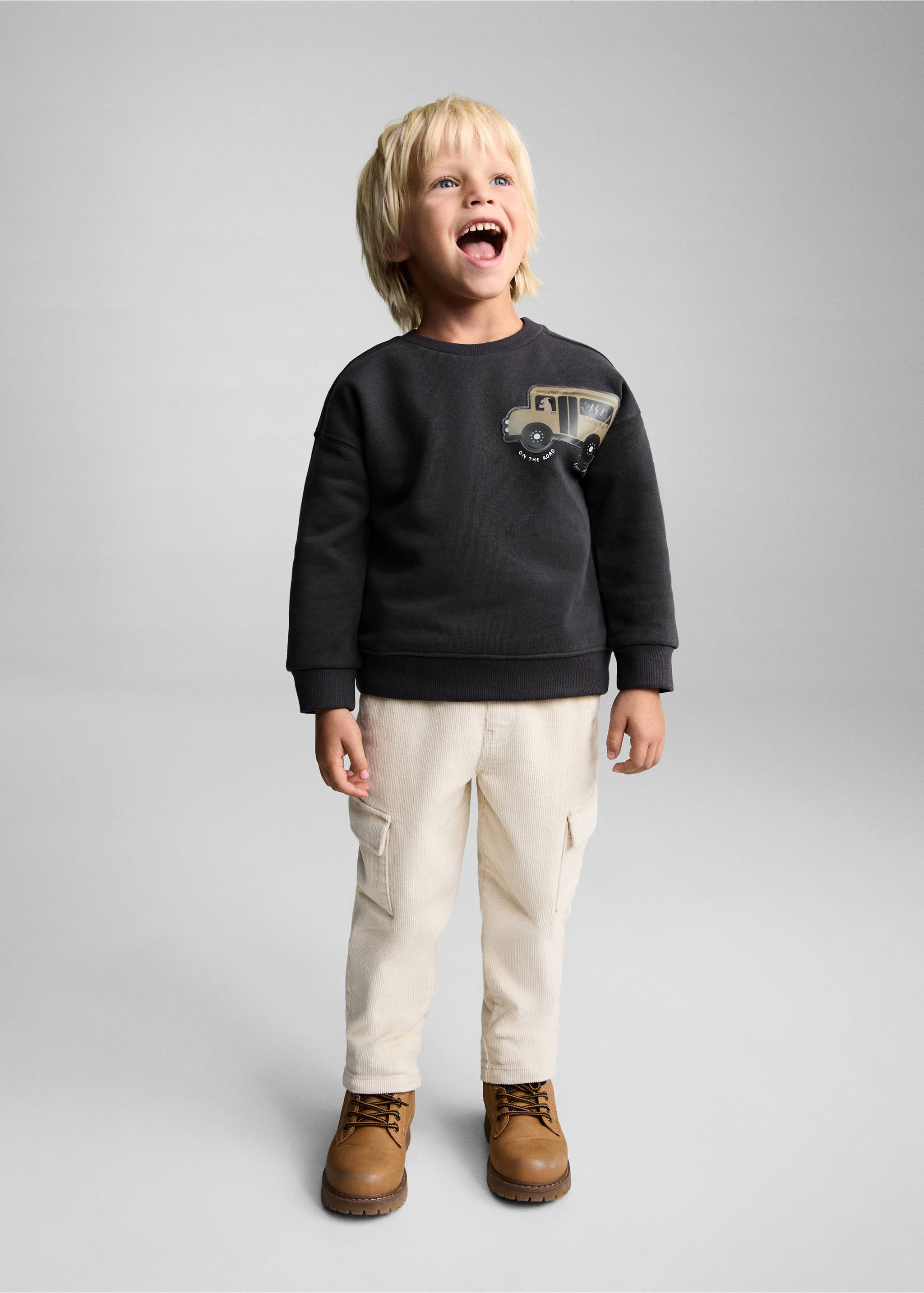 Sweat-shirt coton imprimé - Plan général, Gris anthracite. Ref: 77046736-00.