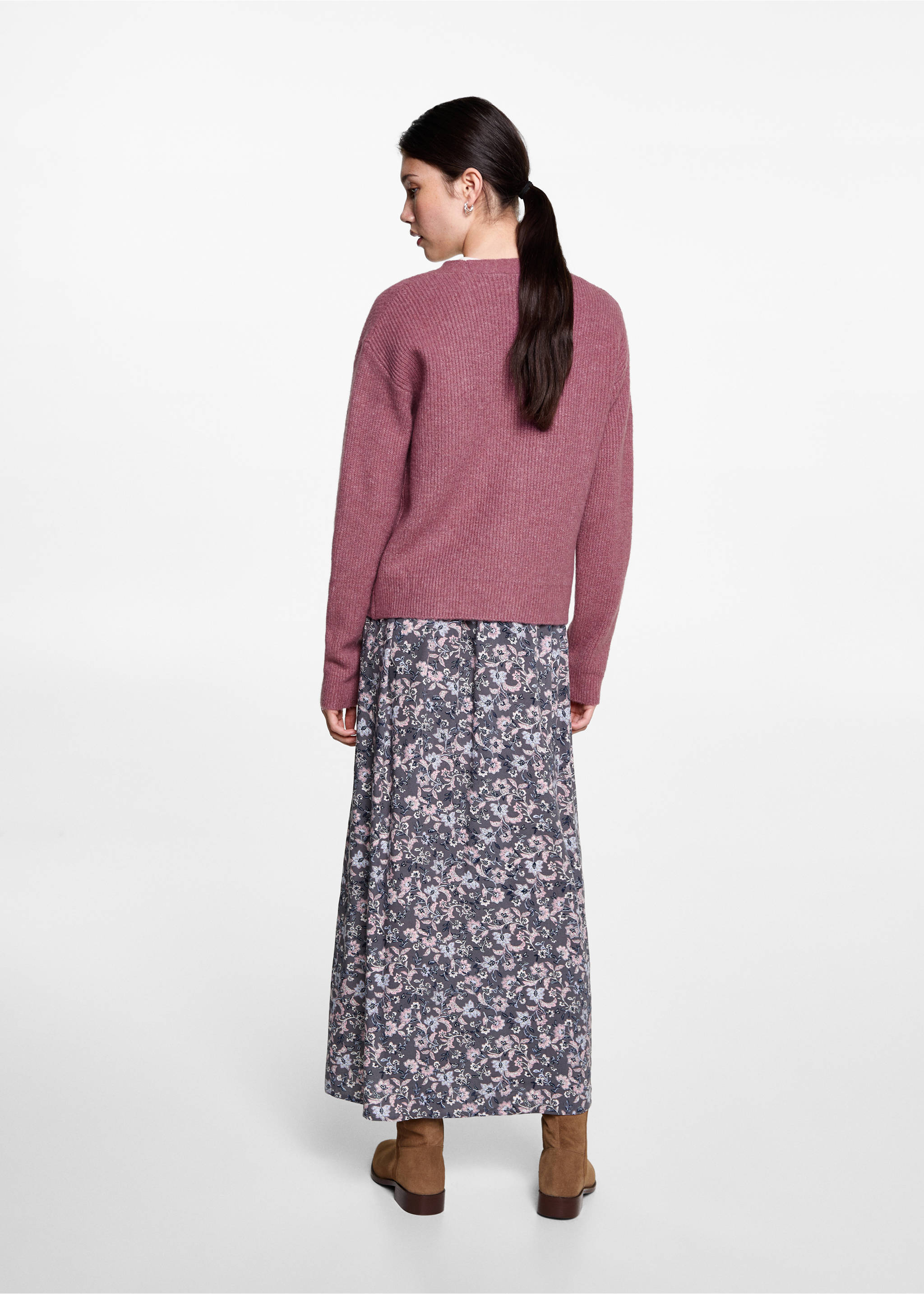 Càrdigan punt escot en punta - Revers de l'article, Rosa pastel. Ref: 77046737-00.