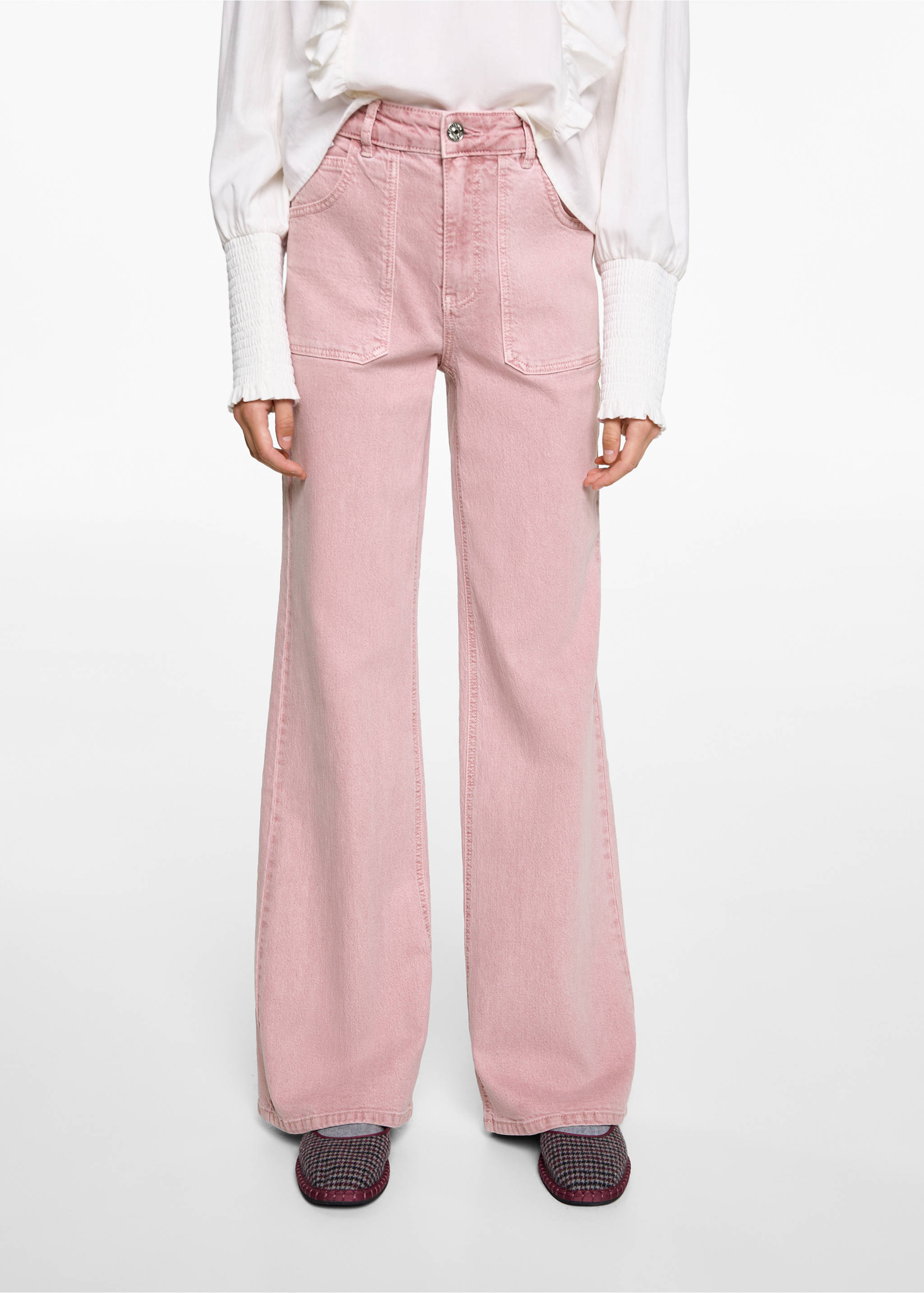 Egyenes szabású, zsebes nadrág - Felezősík, Halvány rózsaszín. Ref: 77046741-00.