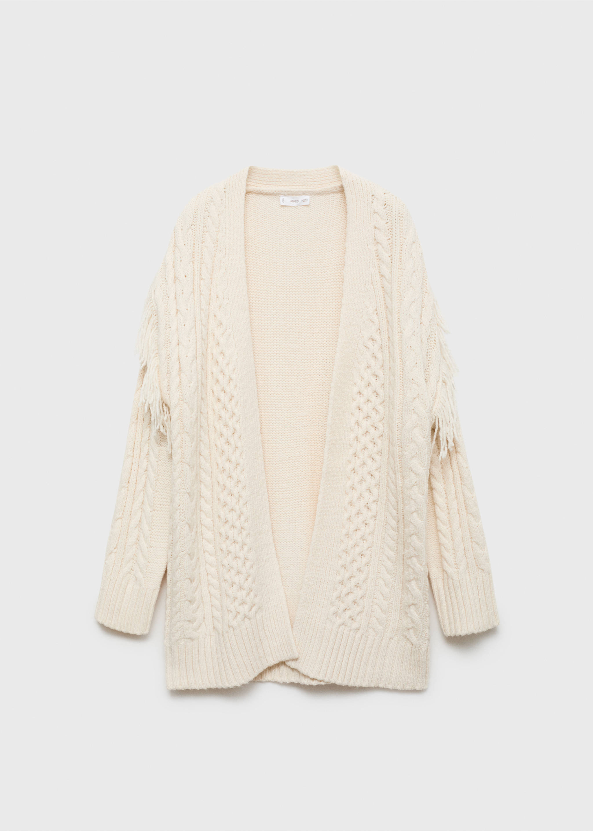 Cable knit cardigan with fringes - Article without model, Ecru. Ref: 77046746-00.