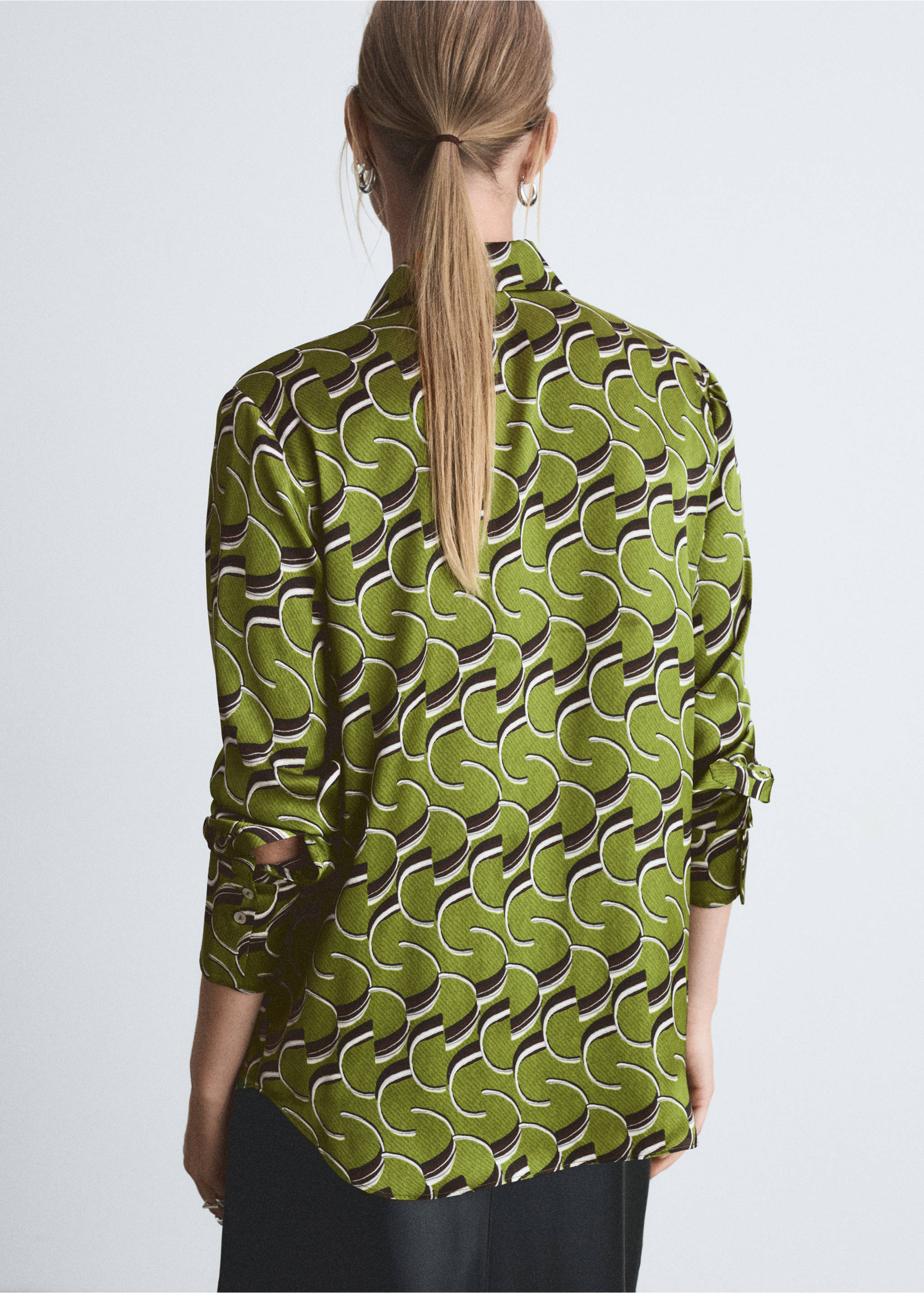 Satin print shirt - Reverse of the article, Green. Ref: 77046751-00.