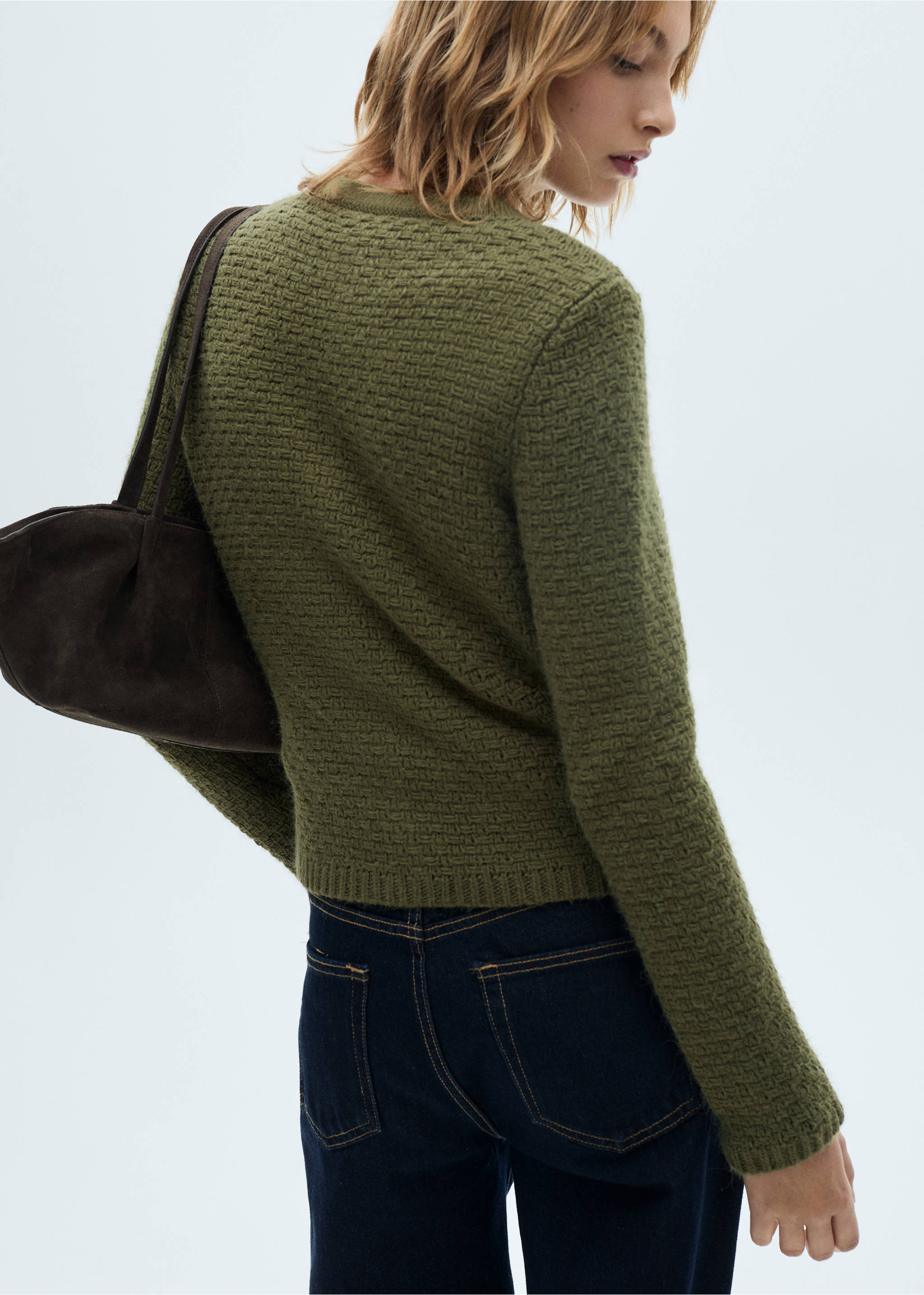 Button knit cardigan - Reverse of the article, Khaki. Ref: 77046763-00.