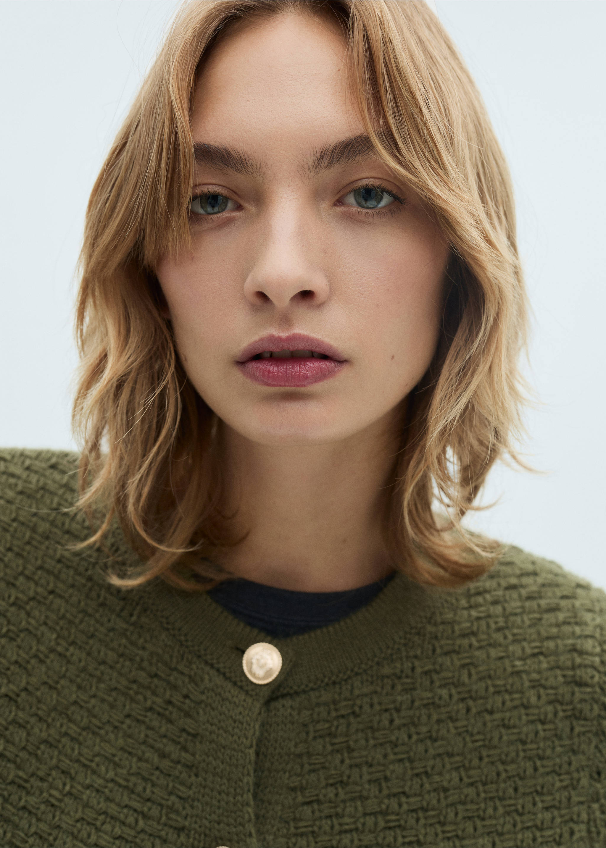 Button knit cardigan - Details of the article 1, Khaki. Ref: 77046763-00.