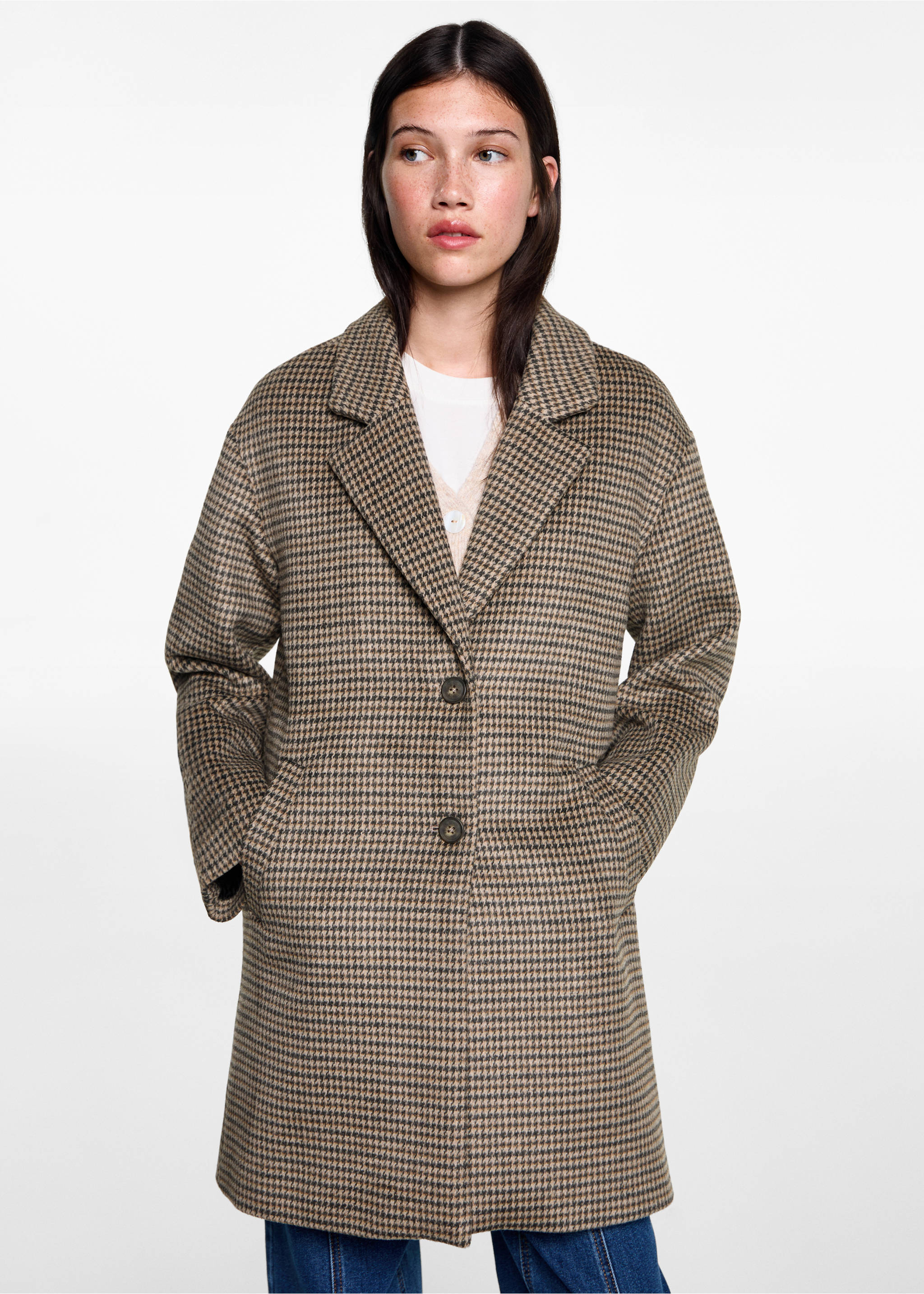 Houndstooth coat - Medium plane, Medium Brown. Ref: 77047112-00.