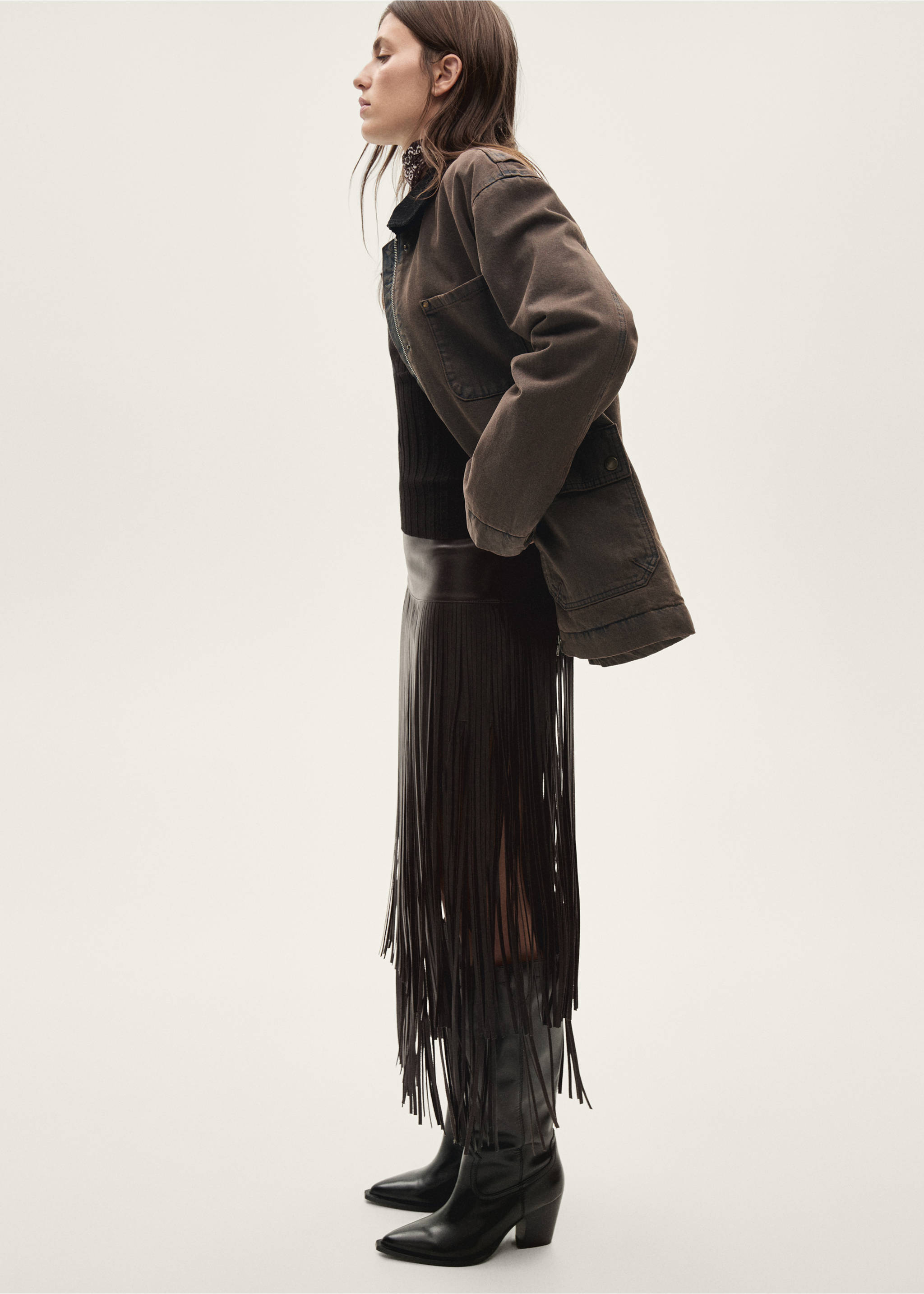 Denim parka with contrasting collar - General plane, Wine. Ref: 77047116-00.