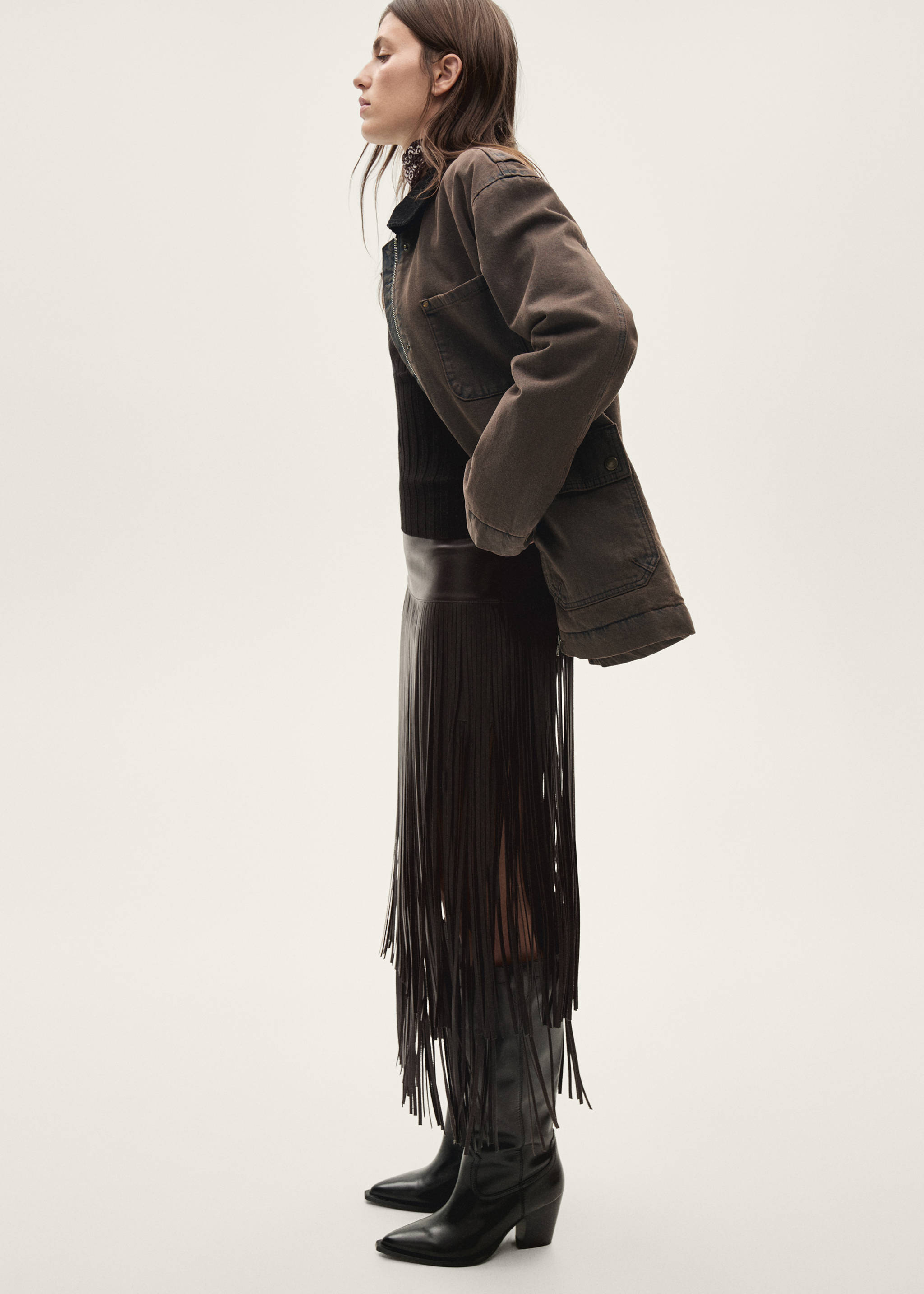 Džínová parka s kontrastním límcem - Celkový náhled