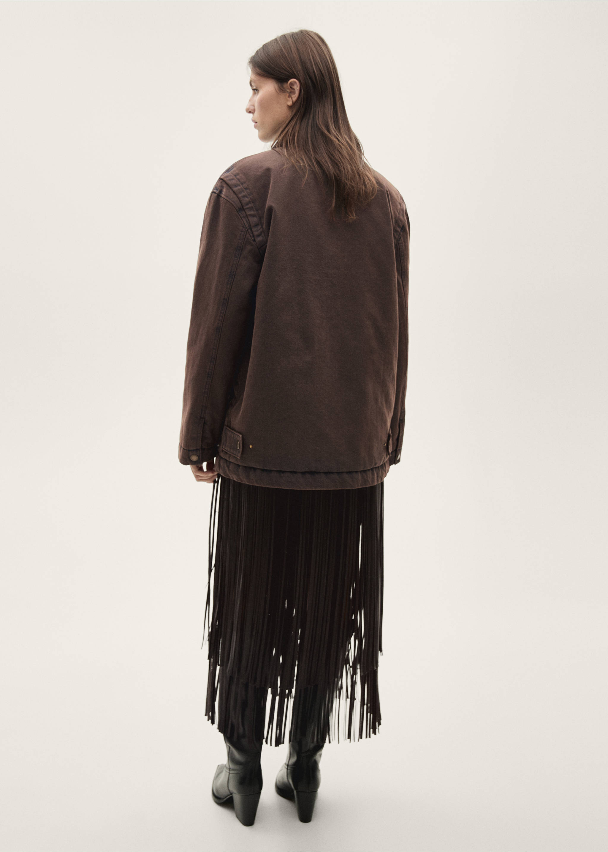 Denim parka with contrasting collar - Reverse of the article, Wine. Ref: 77047116-00.