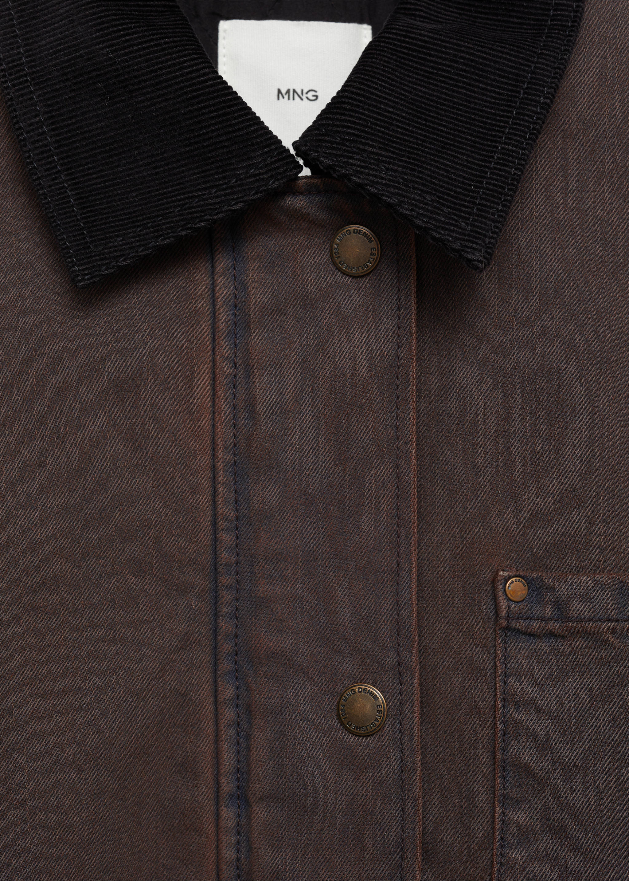 Denim parka with contrasting collar - Details of the article 8, Wine. Ref: 77047116-00.