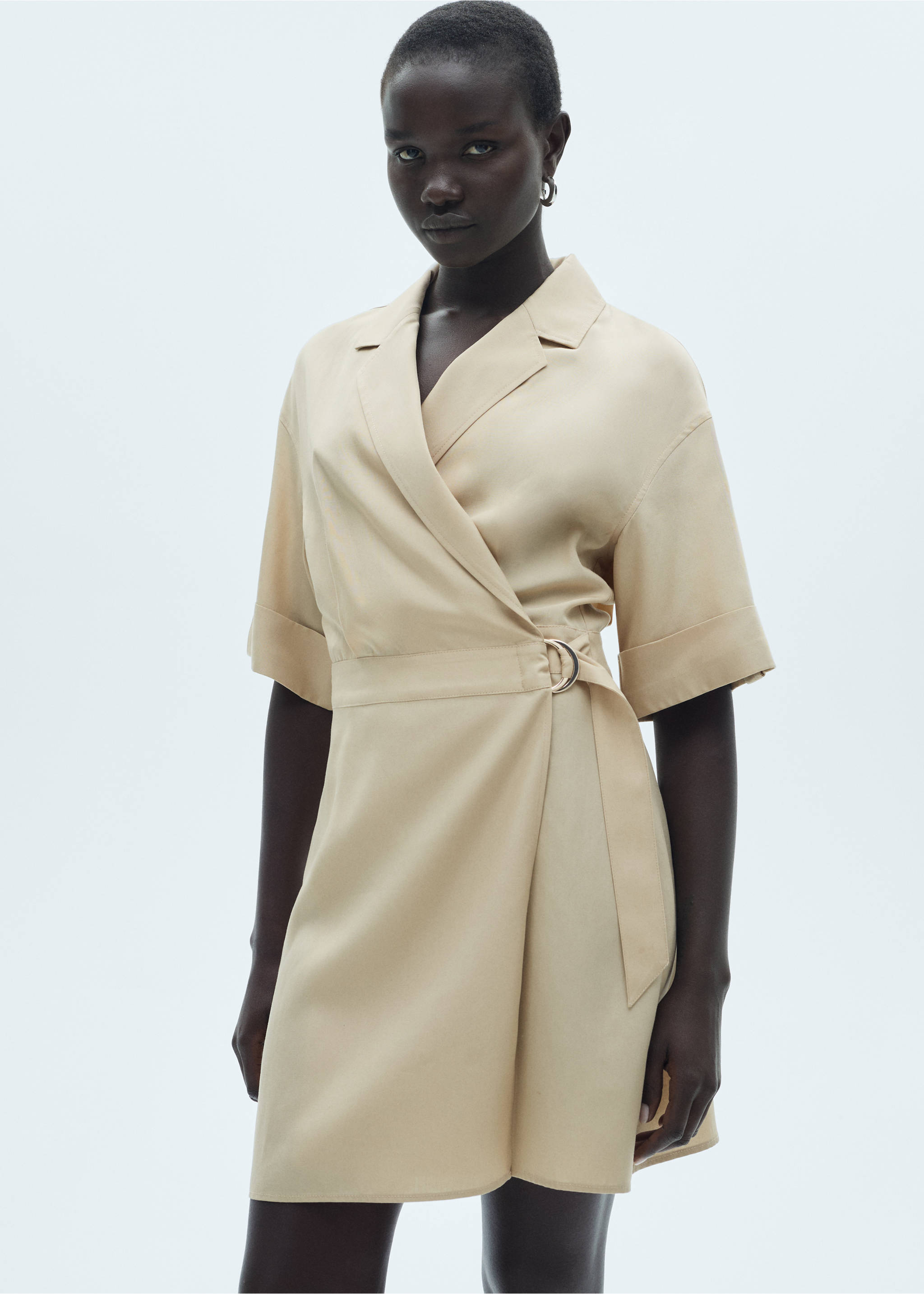 Lyocell dress with belt - Medium plane, Beige. Ref: 77047647-00.