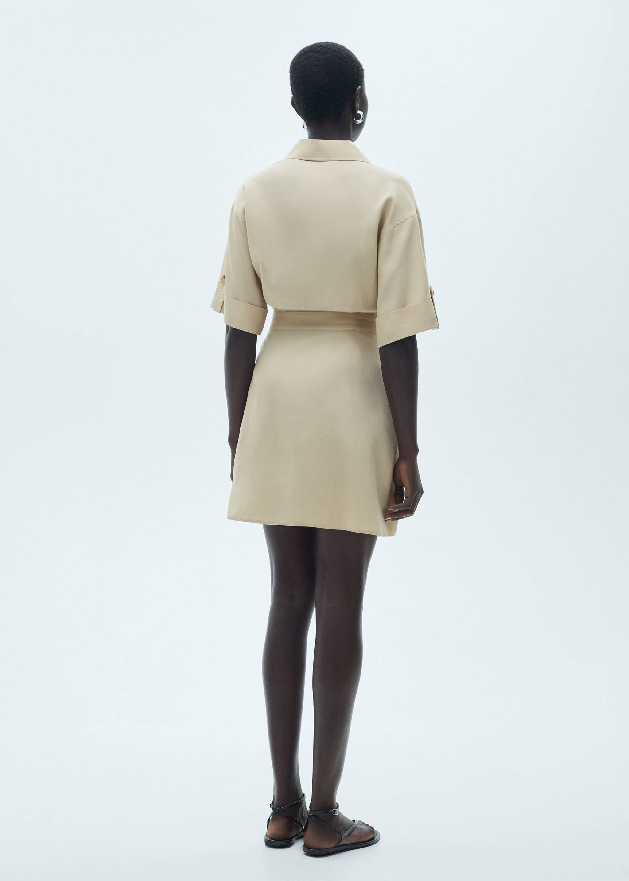 Lyocell dress with belt - Reverse of the article, Beige. Ref: 77047647-00.