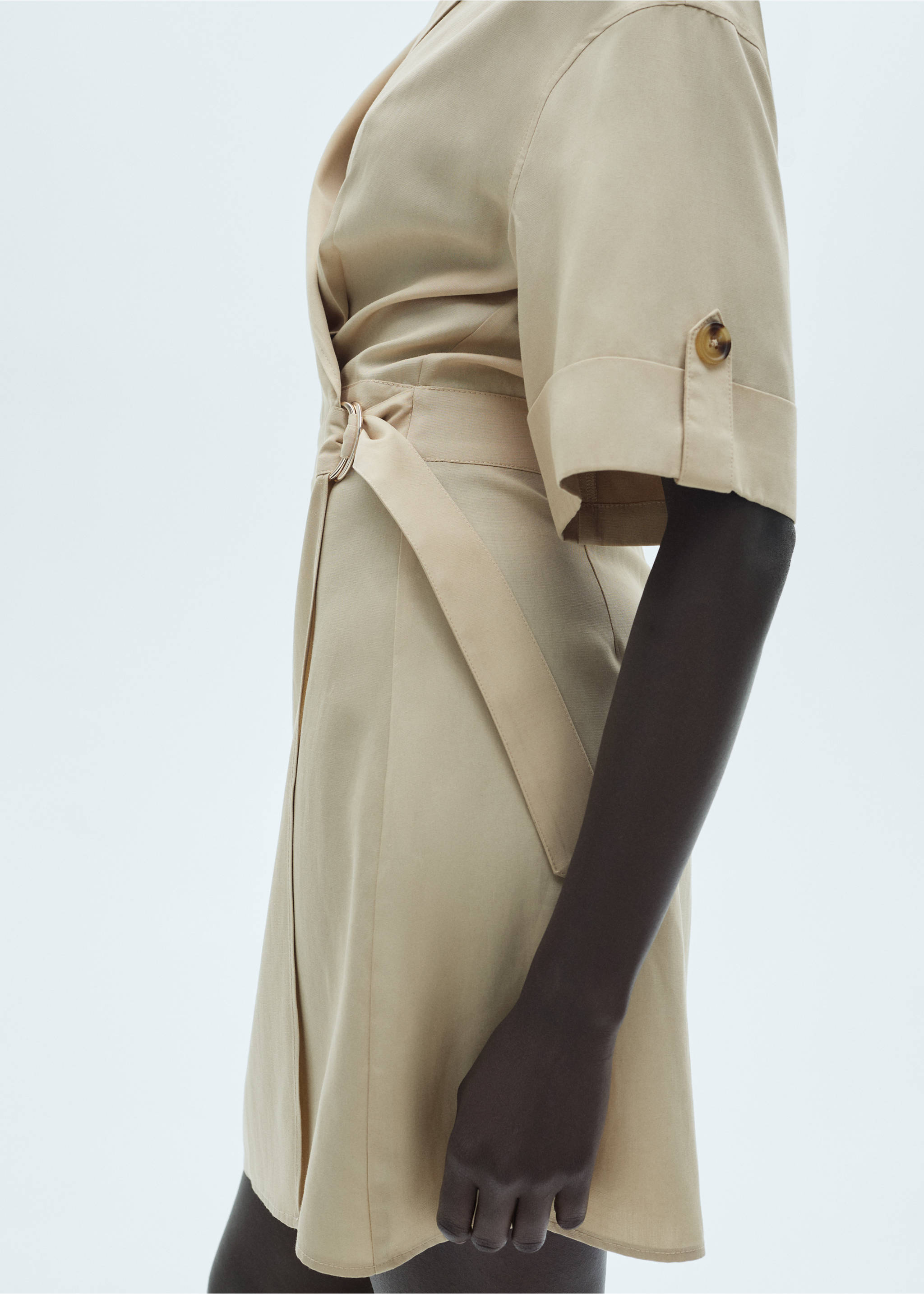 Lyocell dress with belt - Details of the article 1, Beige. Ref: 77047647-00.