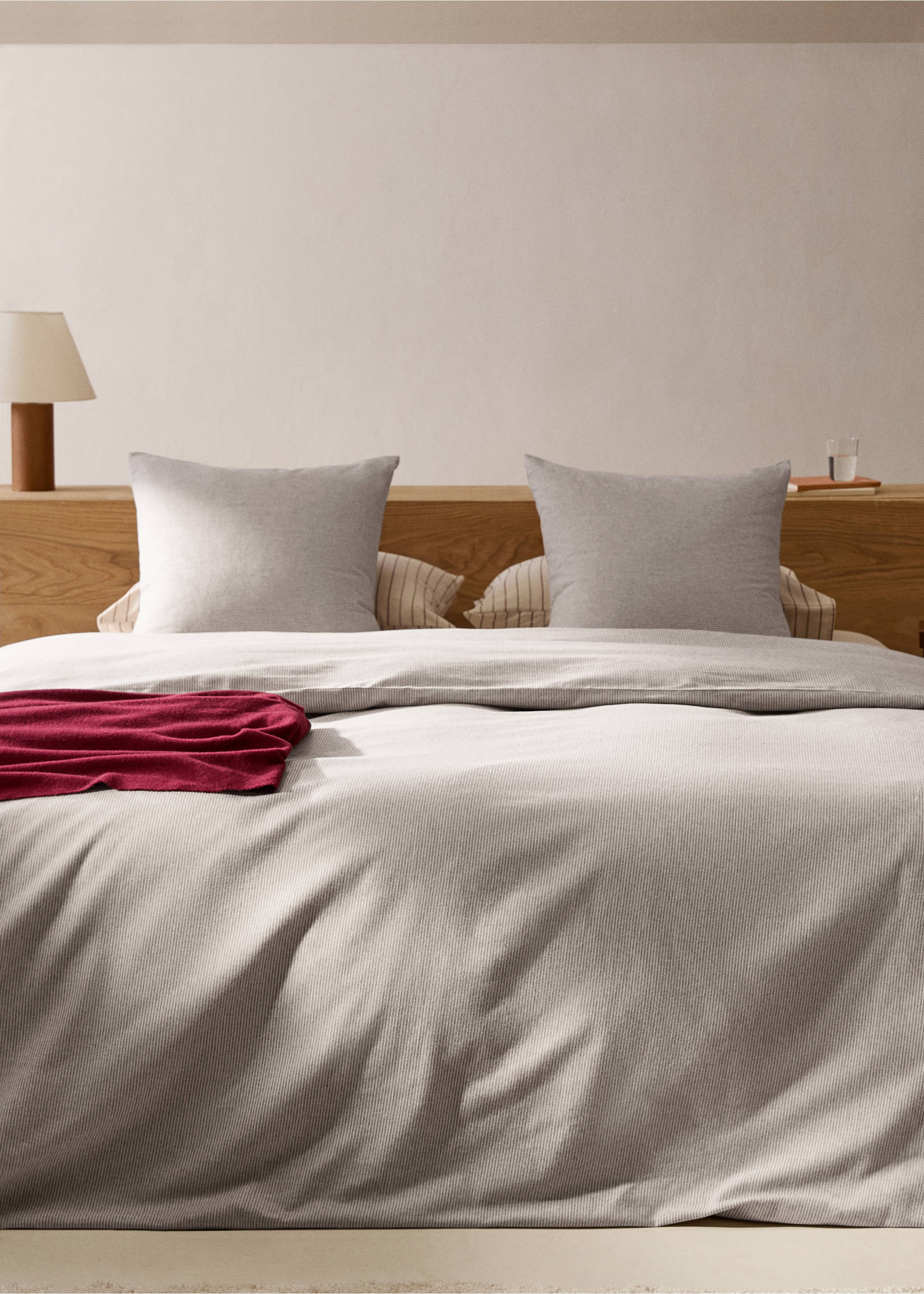 Gestreifter Bettbezug aus Baumwoll-Flanell für 150 cm Bett - Allgemeine Ansicht, Beige. Ref: 77047658-00.
