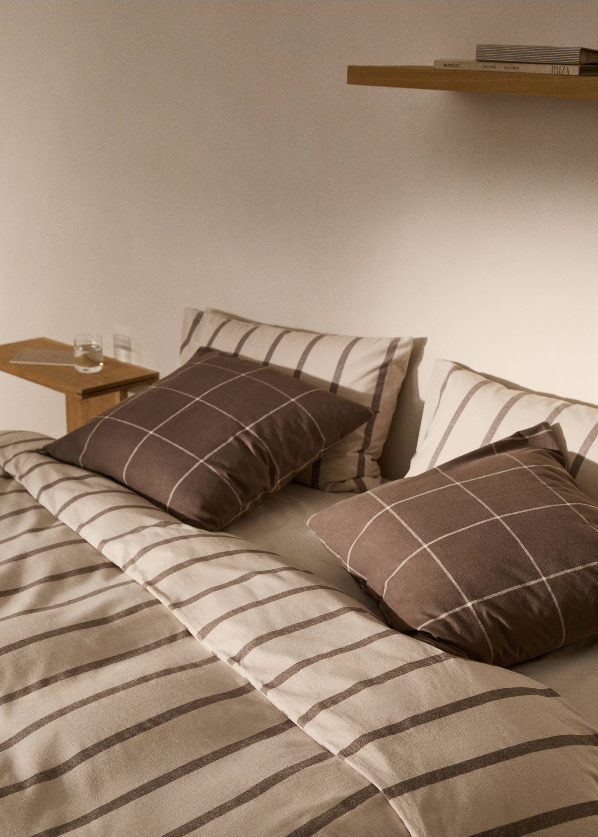 Povlak na přikrývku s proužky 100% bavlněný flanel, na postel 135 cm - Detail zboží 8, Béžová. Ref: 77047660-00.